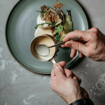 SUNDAY inspirations for the lunch: Cod, cabbage, beurre blanc.  Authored @daterrarestaurant, Flavors of Italy and Latin America.