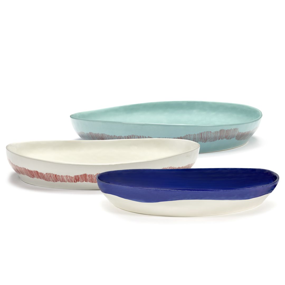 SERAX Feast - White serving plate with red stripes M #4