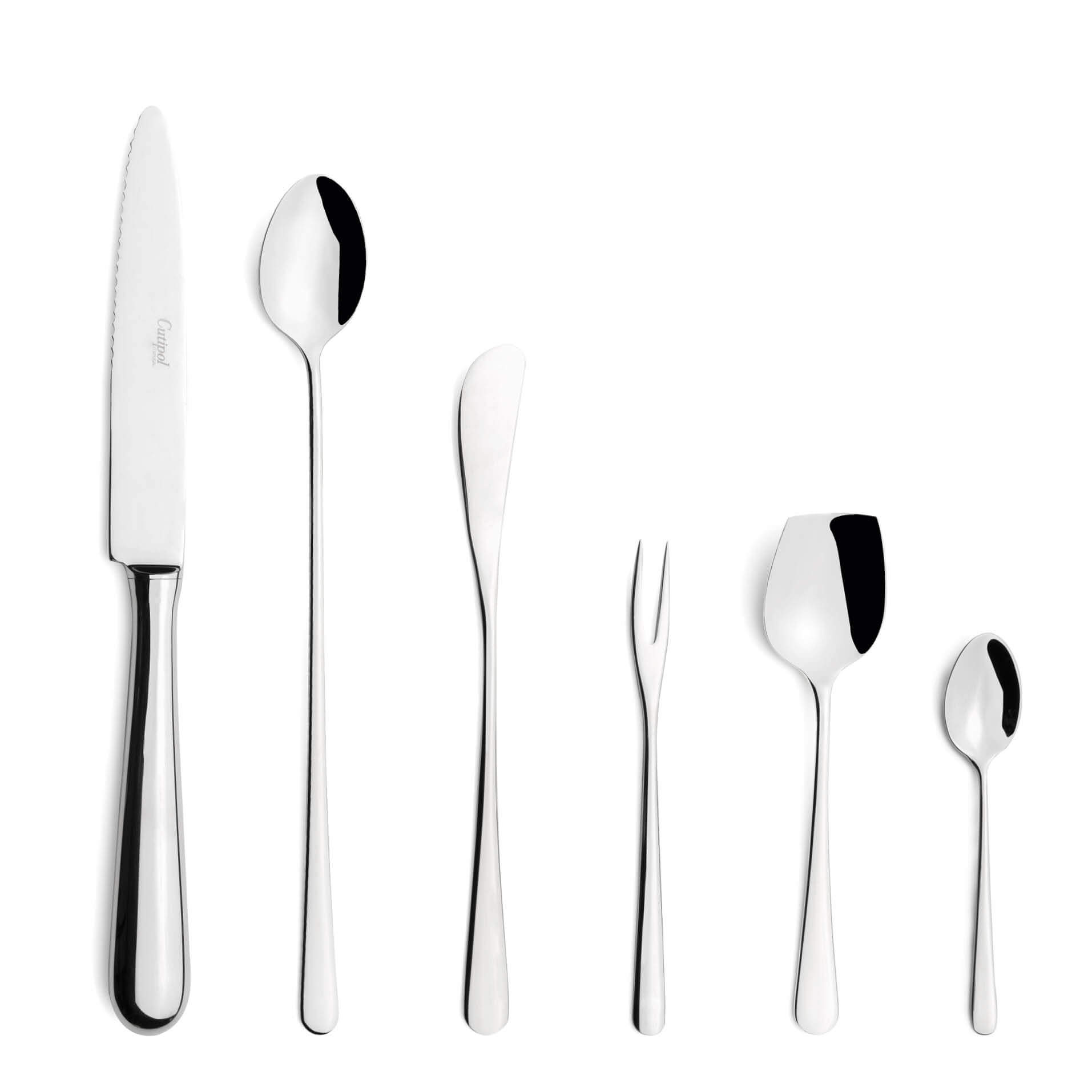 Cutipol Cutlery Alcantara with Steak Knife, Long drink Spoon, butter knife, snail fork, sugar spoon and moka spoon