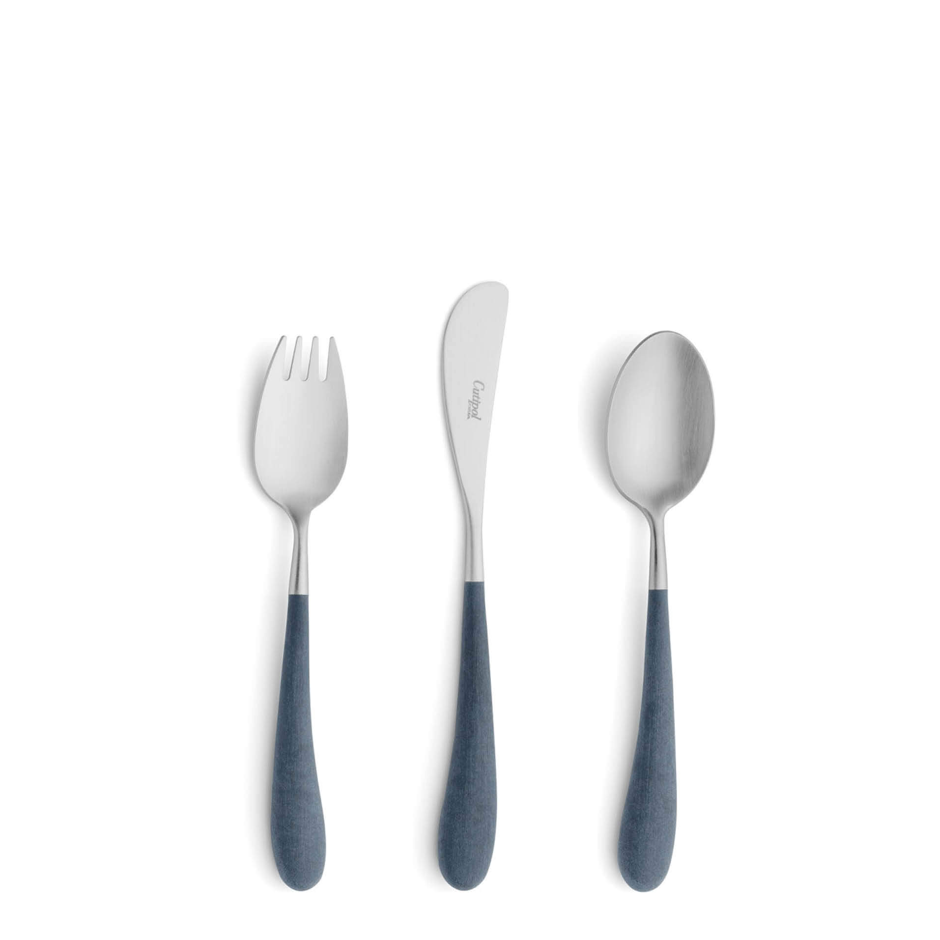 Cutipol Childrens Cutlery Alice Blue with dinner fork, dinner knife, table spoon with blues handles and matte finish