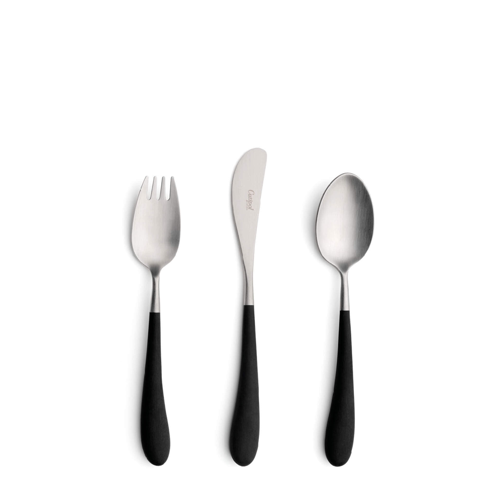 Cutipol Childrens Cutlery Alice with dinner fork, dinner knife, table spoon with black handles and matte finish