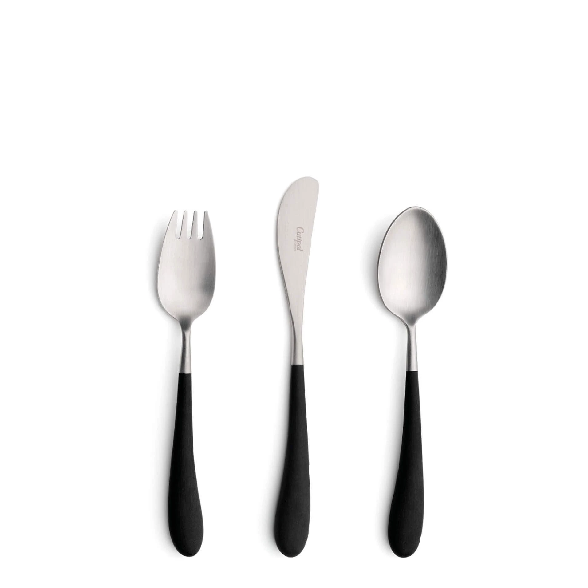 Cutipol Childrens Cutlery Alice with dinner fork, dinner knife, table spoon with black handles and matte finish