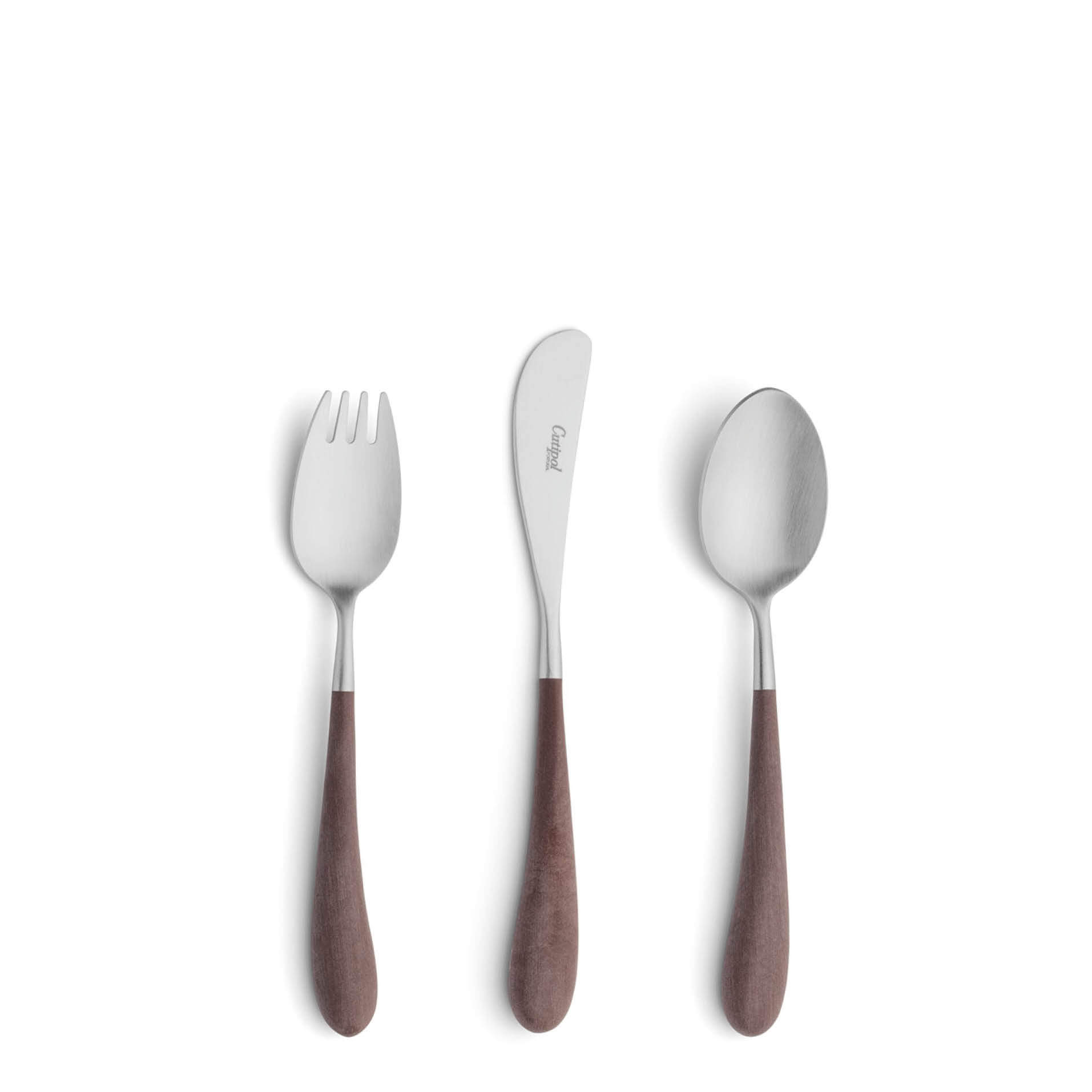 Cutipol Childrens Cutlery Alice Brown with dinner fork, dinner knife, table spoon with brown handles and matte finish