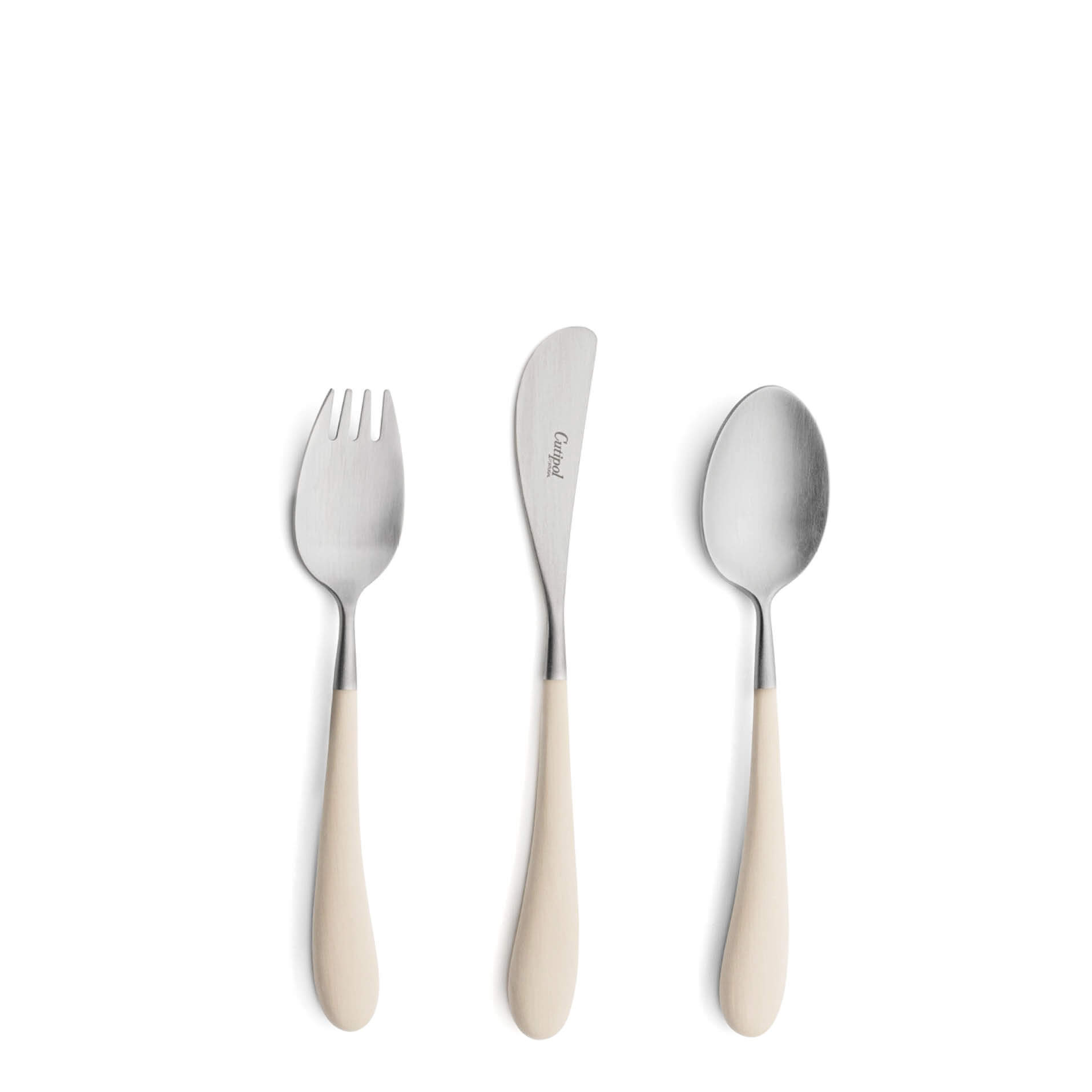 Cutipol Childrens Cutlery Alice Ivory with dinner fork, dinner knife, table spoon with ivory handles and matte finish