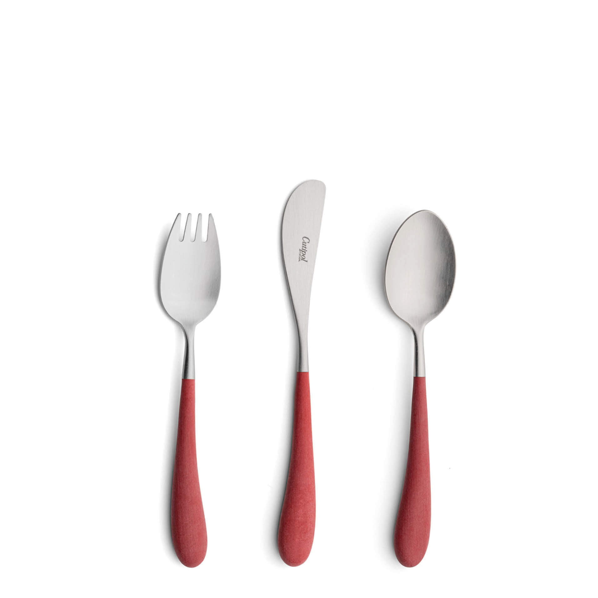 Cutipol Childrens Cutlery Alice Red with dinner fork, dinner knife, table spoon with red handles and matte finish