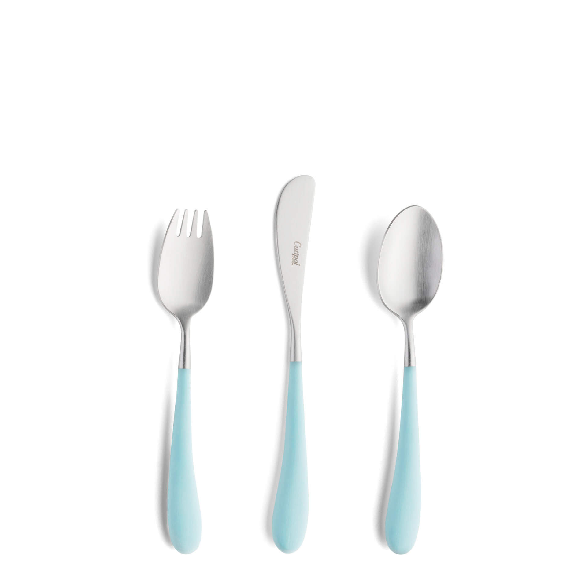 Cutipol Childrens Cutlery Alice Turquoise with dinner fork, dinner knife, table spoon with turquoise handles and matte finish