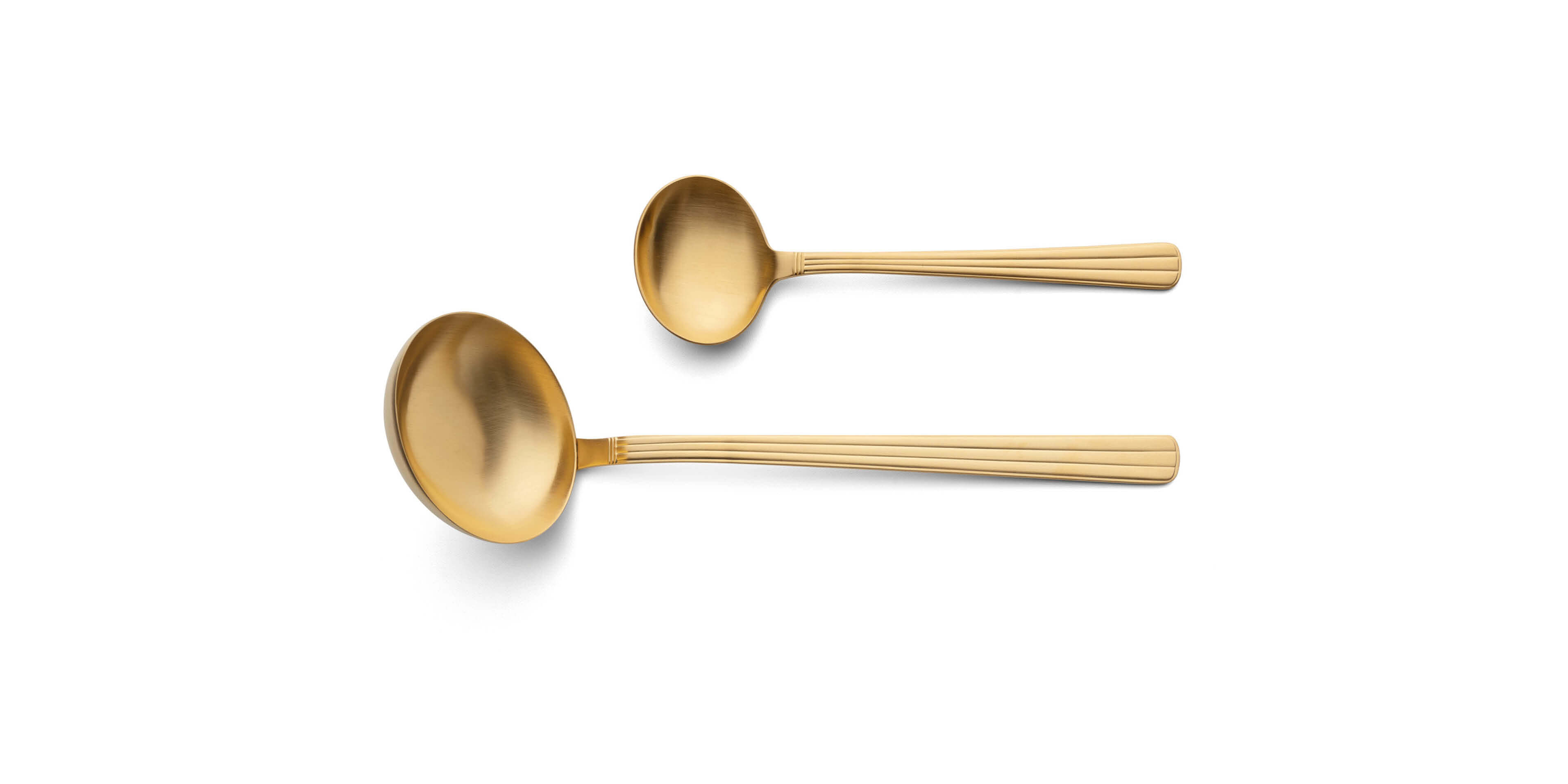 Cutipol Athena Matte Gold with soup ladle and sauce ladle