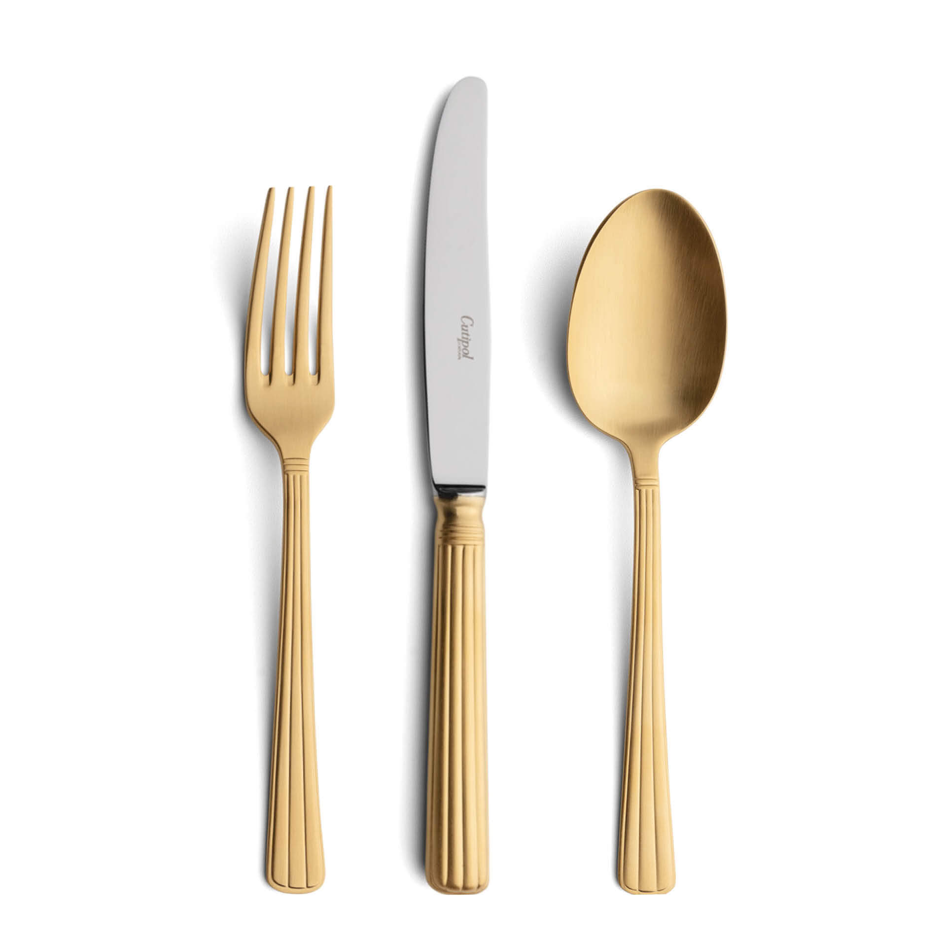 Cutipol Cutlery Athena Matte Gold with dinner fork, dinner knife, table spoon