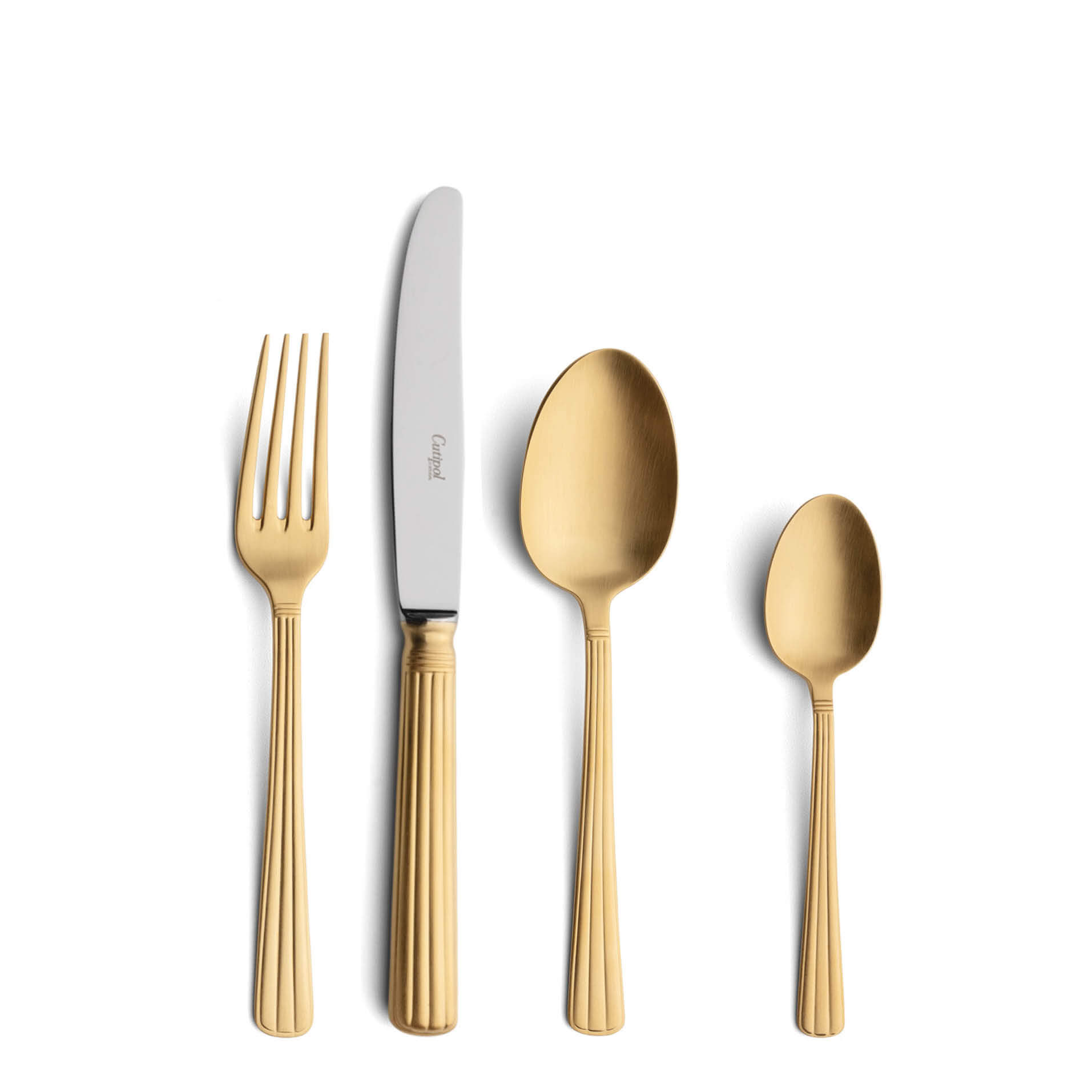 Cutipol Cutlery Athena Matte Gold with dessert fork, dessert knife, dessert spoon and tea-coffee spoon