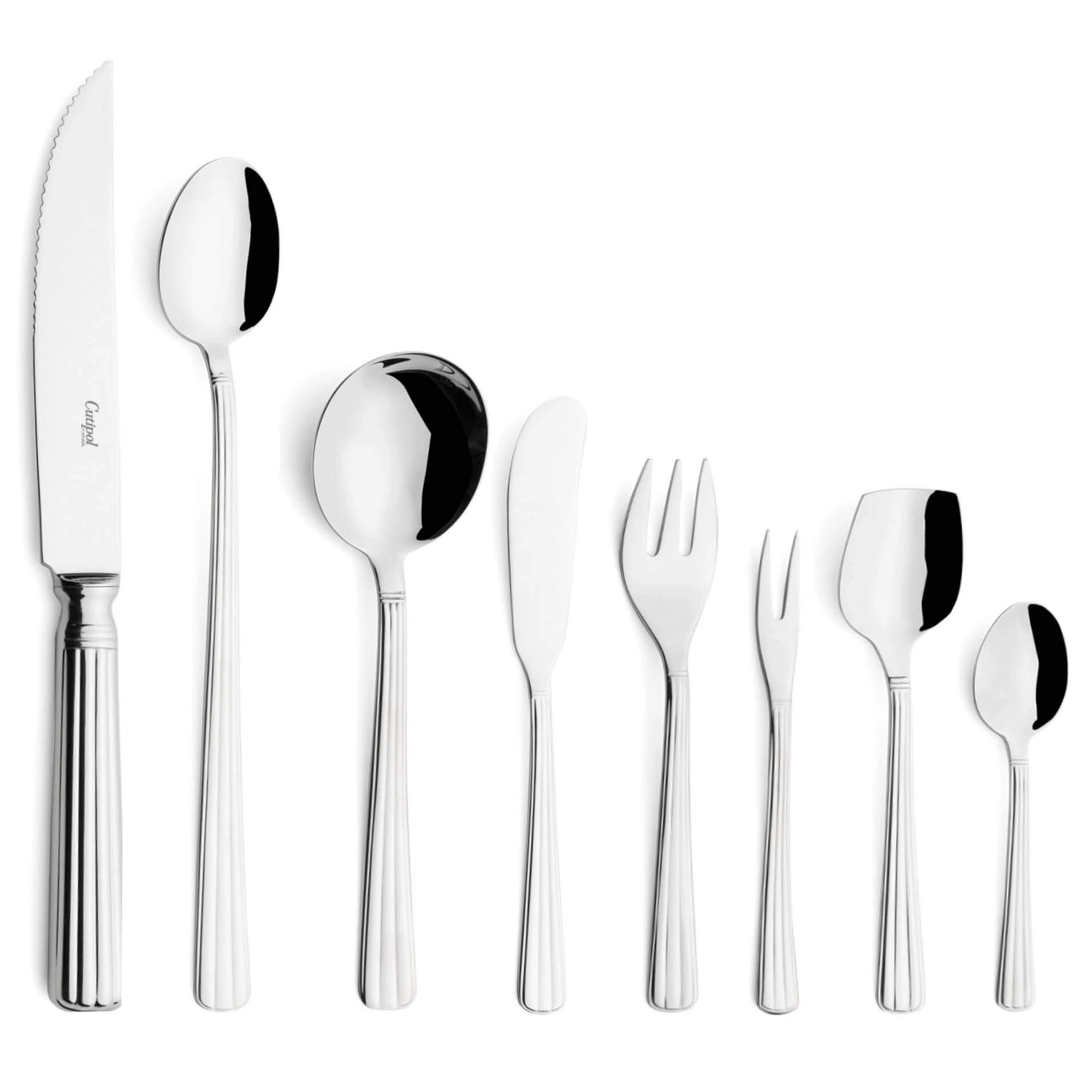 Cutipol Cutlery Athena with Steak Knife, Long drink Spoon, butter knife, snail fork, sugar spoon and moka spoon