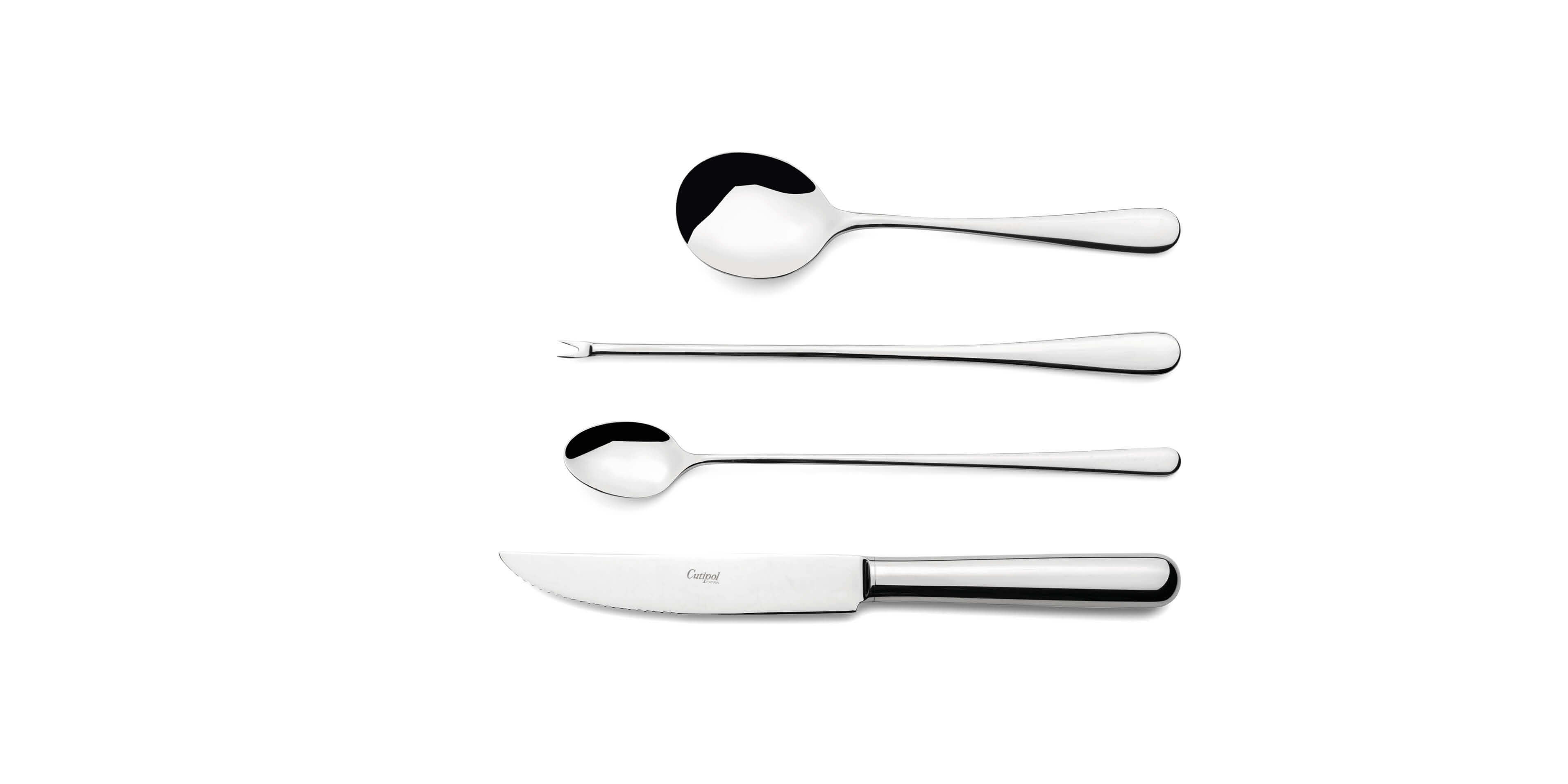 Cutipol Cutlery Atlantico with Steak Knife, Long drink Spoon, Lobster fork and soup Spoon