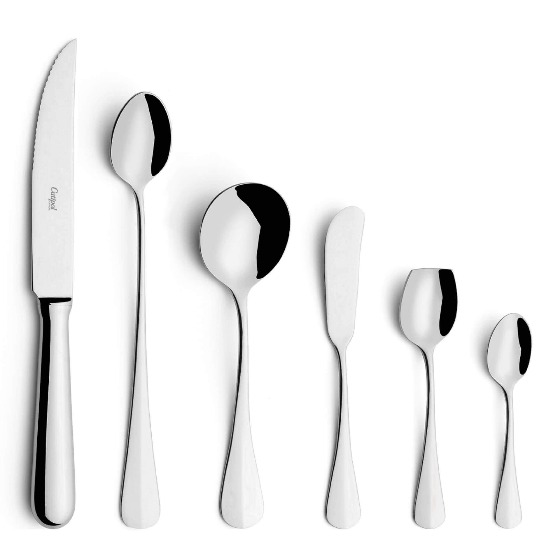 Cutipol Cutlery Baguette with Steak Knife, Long drink Spoon, butter knife, snail fork, sugar spoon and moka spoon