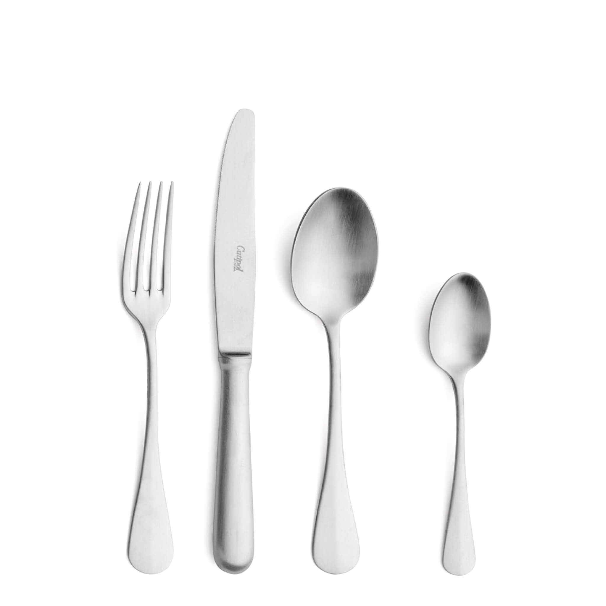 Cutipol Cutlery Baguette Matte with dessert fork, dessert knife, dessert spoon and tea-coffee spoon