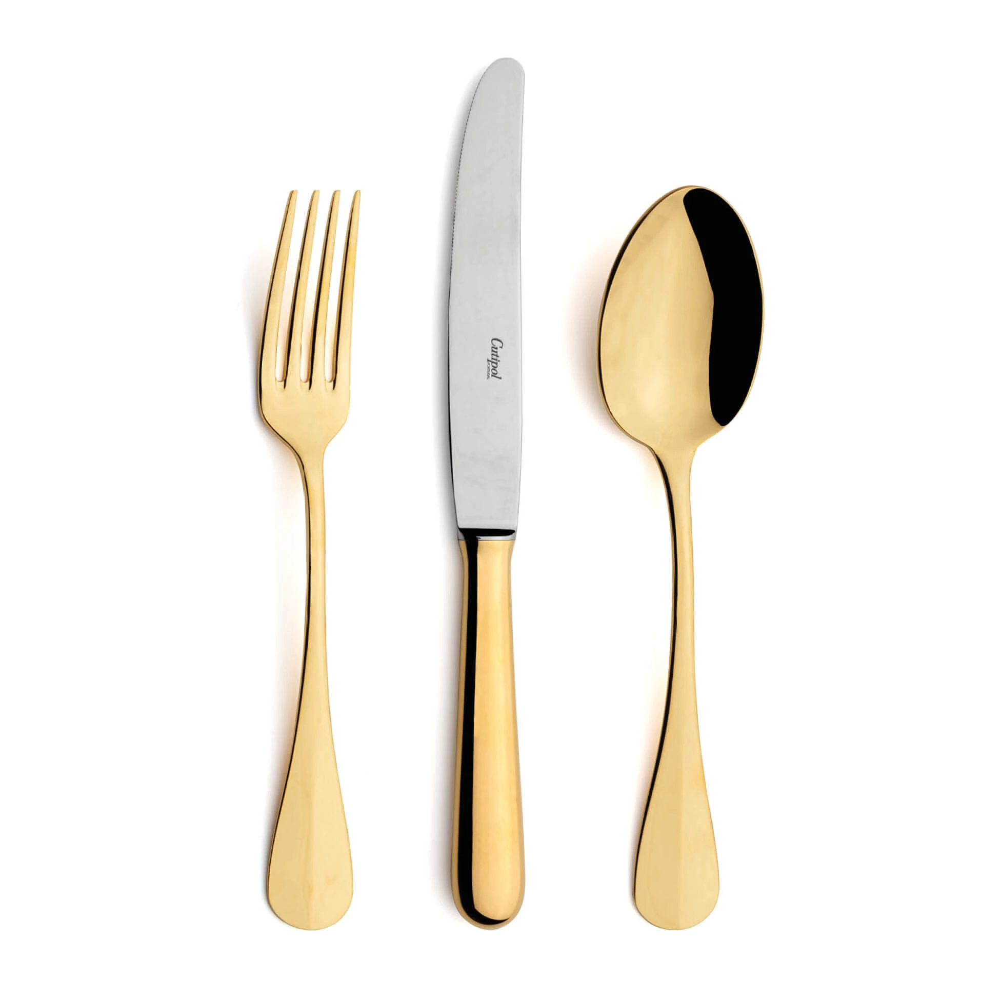 Talheres Cutipol Baguette Gold com garfo de mesa, faca de mesa e colher de mesa