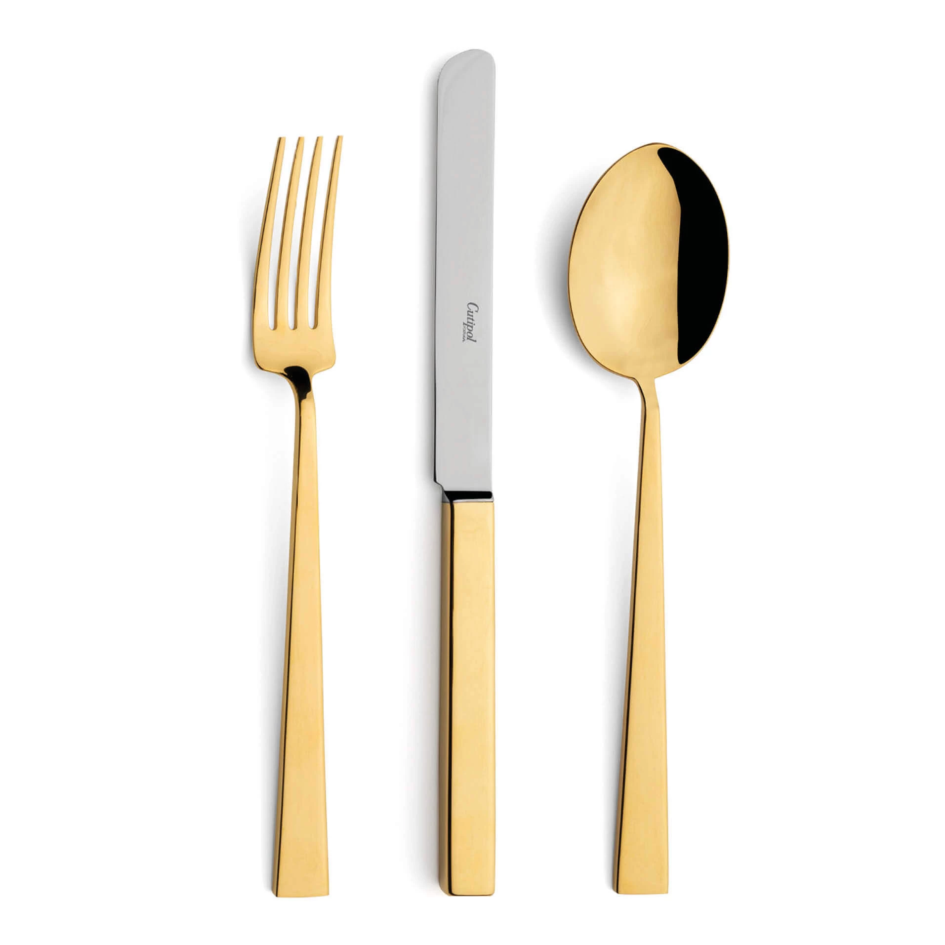 Talheres Cutipol Bauhaus Gold com garfo de mesa, faca de mesa e colher de mesa