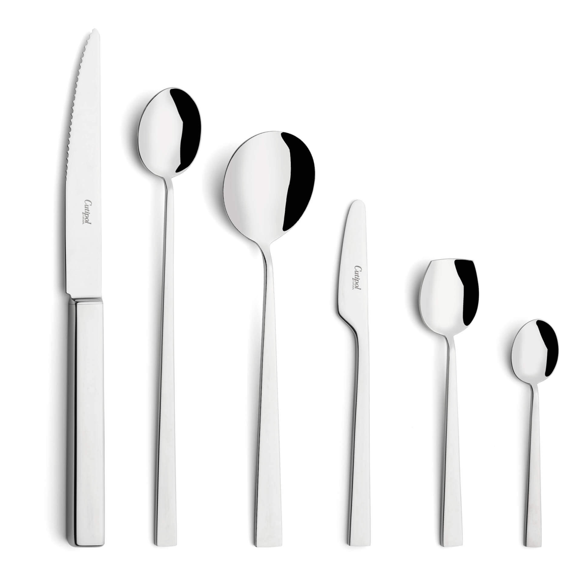 Cutipol Cutlery Bauhaus with Steak Knife, long drink spoon, Soup Spoon, butter knife, sugar spoon and moka spoon
