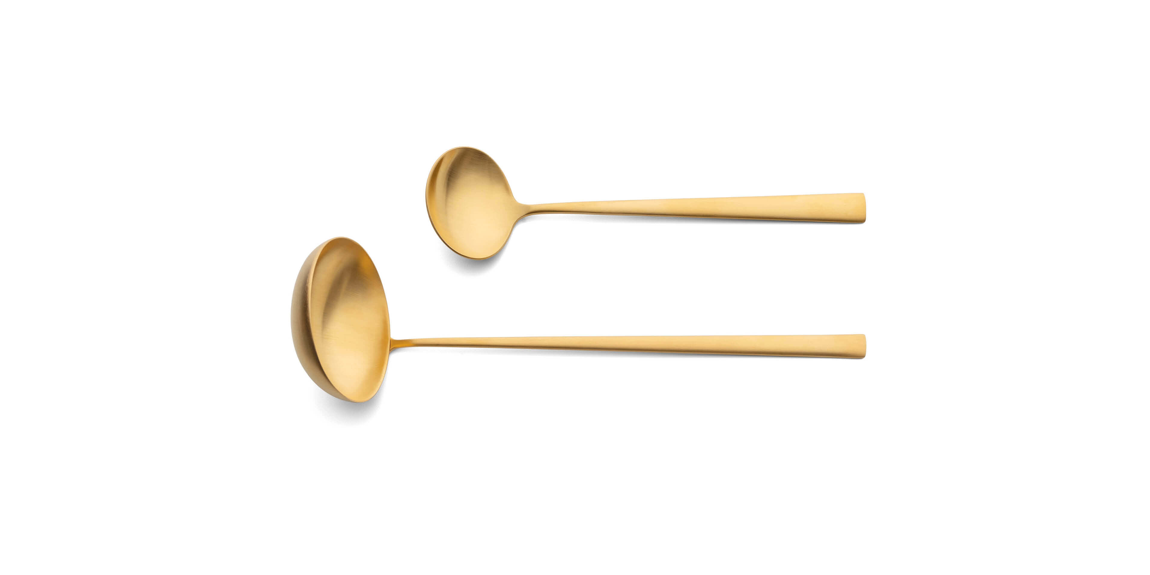 Cutipol Duna Matte Gold with soup ladle and sauce ladle