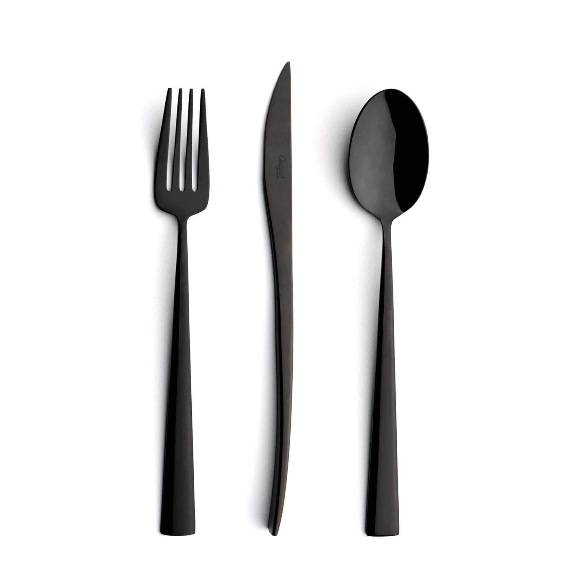 Talheres Cutipol Duna Black com garfo de mesa, faca de mesa e colher de mesa