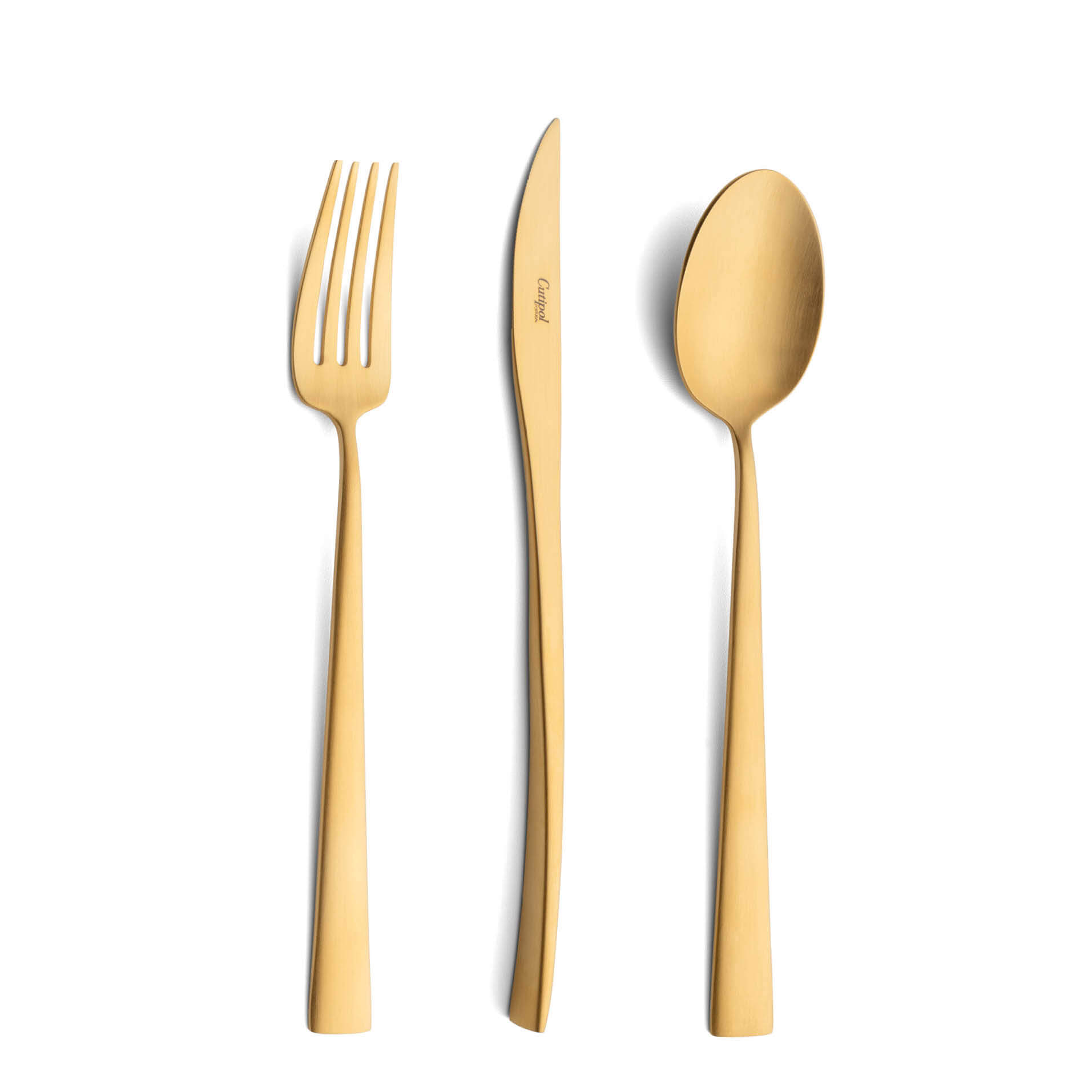 Cutipol Cutlery Duna Matte Gold with dinner fork, dinner knife, table spoon