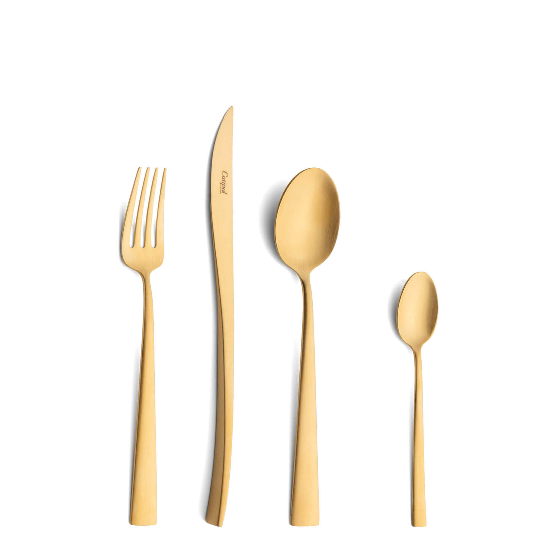 Cutipol Cutlery Duna Matte Gold with dessert fork, dessert knife, dessert spoon and tea-coffee spoon