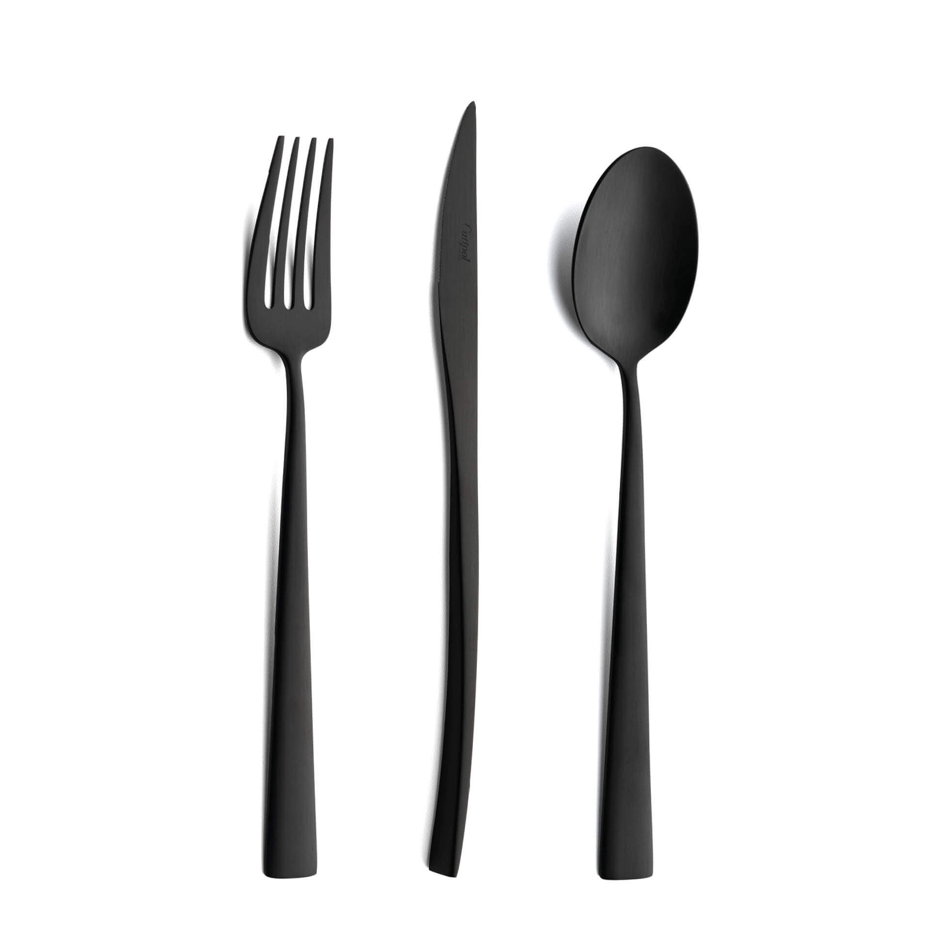 Cutipol Cutlery Duna Matte Black with dinner fork, dinner knife, table spoon