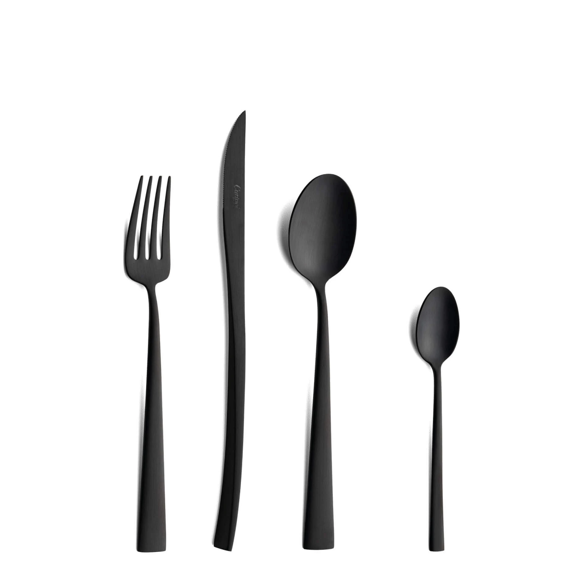 Cutipol Cutlery Duna Matte Black with dessert fork, dessert knife, dessert spoon and tea-coffee spoon