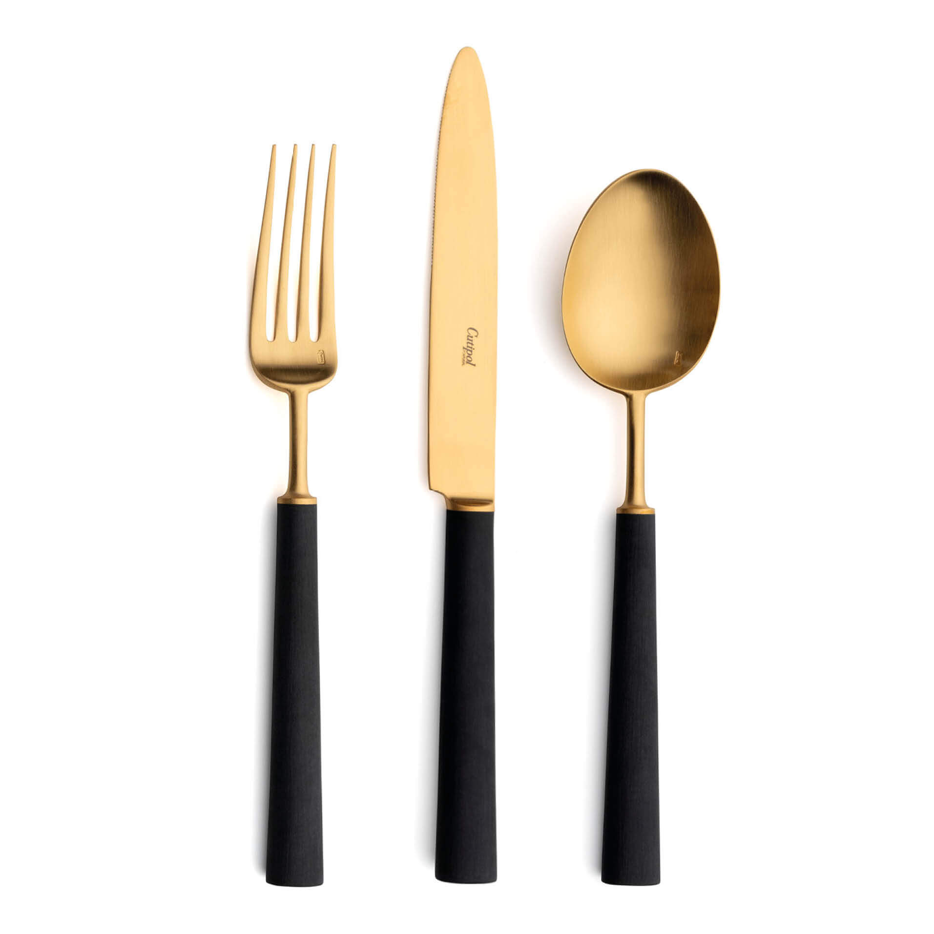 Cutipol Cutlery Ebony Gold with dinner fork, dinner knife, table spoon