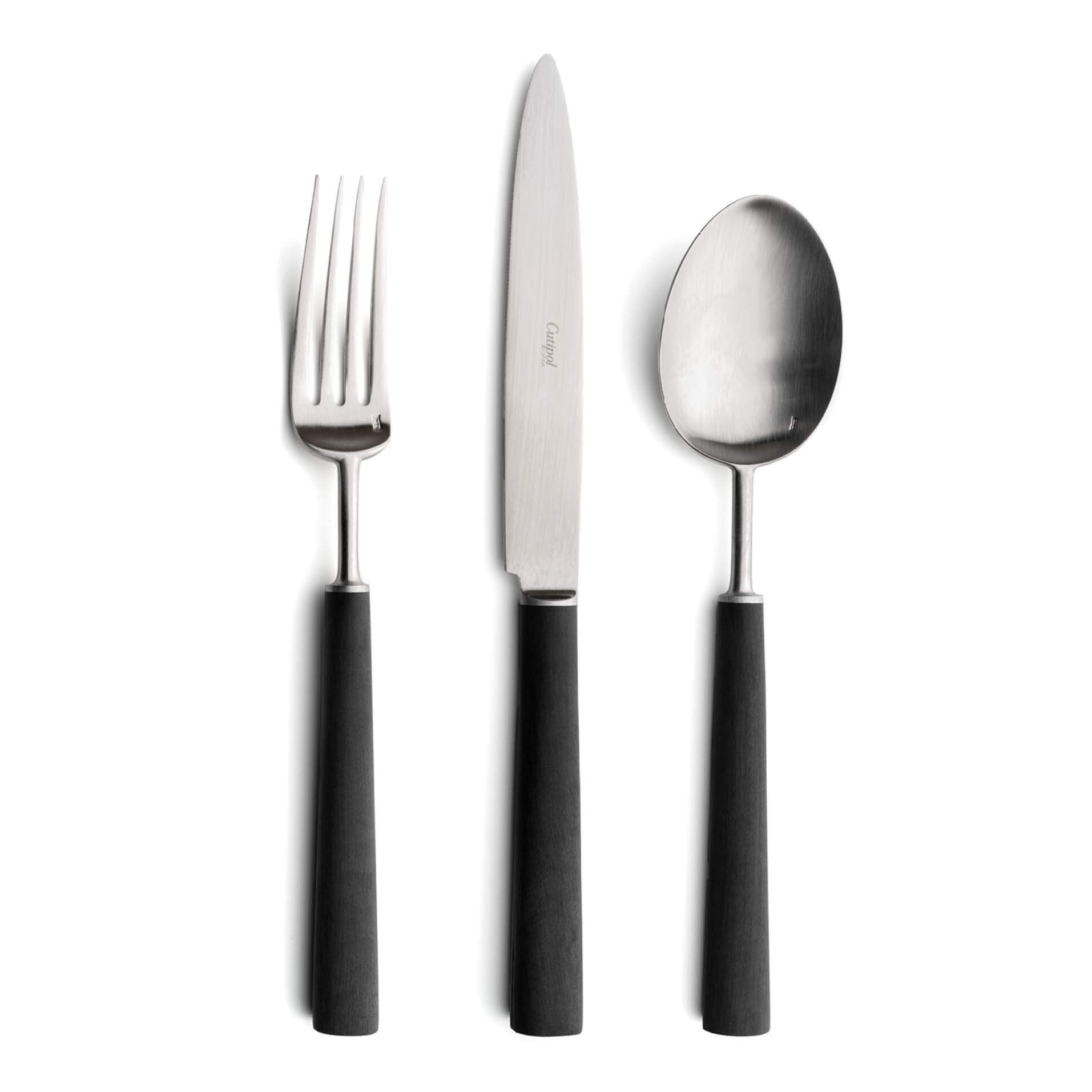 Talheres Cutipol Ebony com garfo de mesa, faca de mesa e colher de mesa
