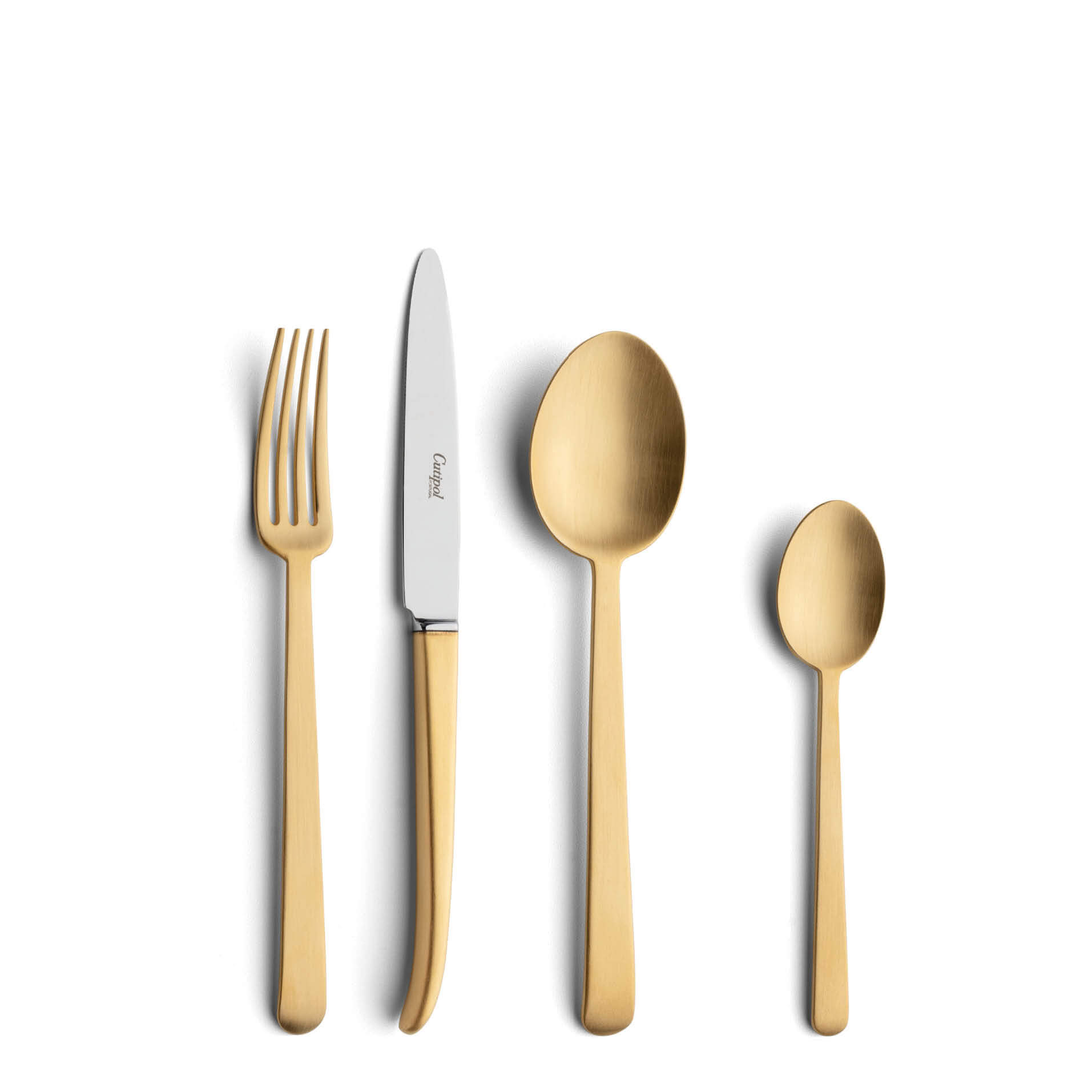 Cutipol Cutlery Ergo Matte Gold with dessert fork, dessert knife, dessert spoon and tea-coffee spoon