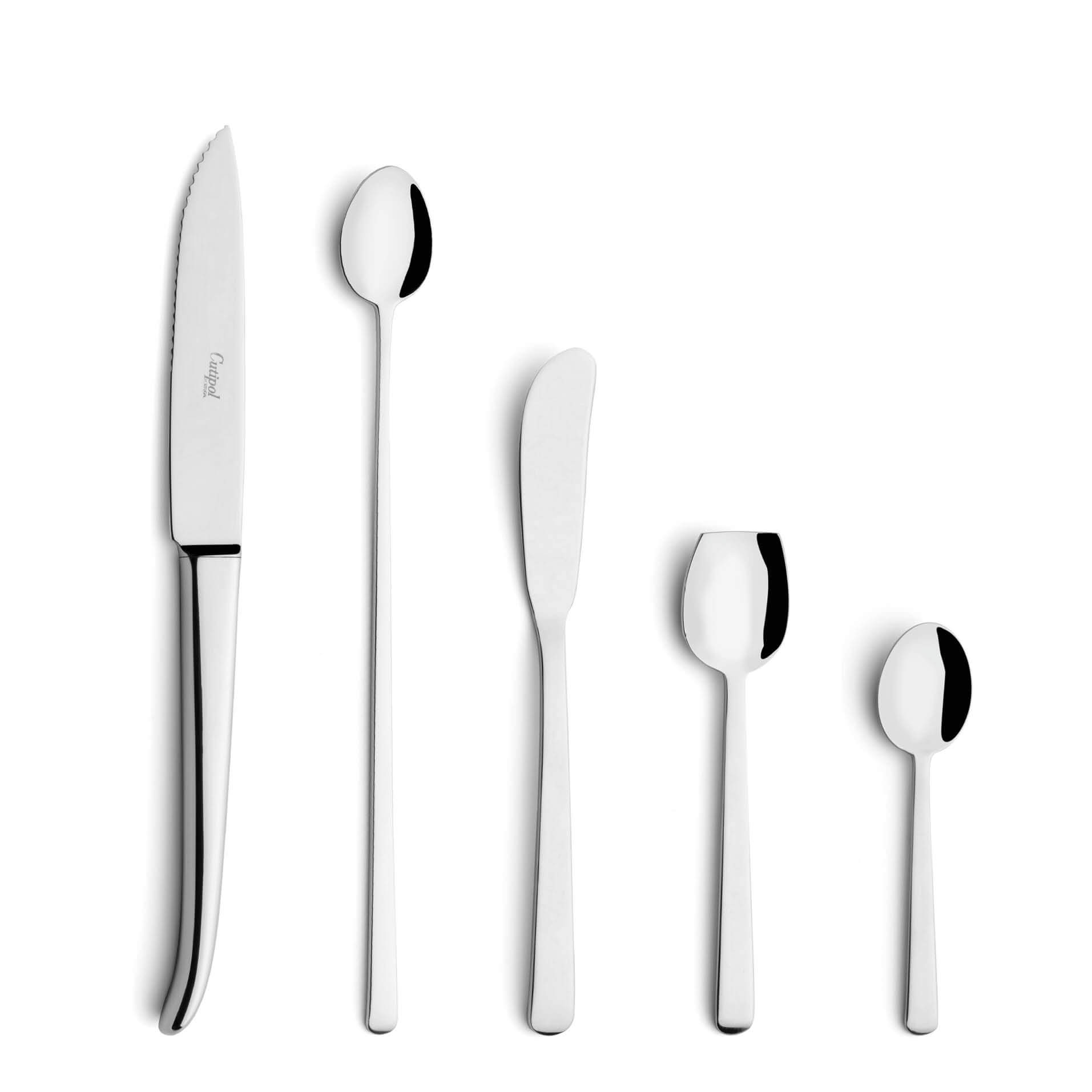 Cutipol Cutlery Ergo with Steak Knife, long drink spoorn, butter knife, sugar spoon and moka spoon