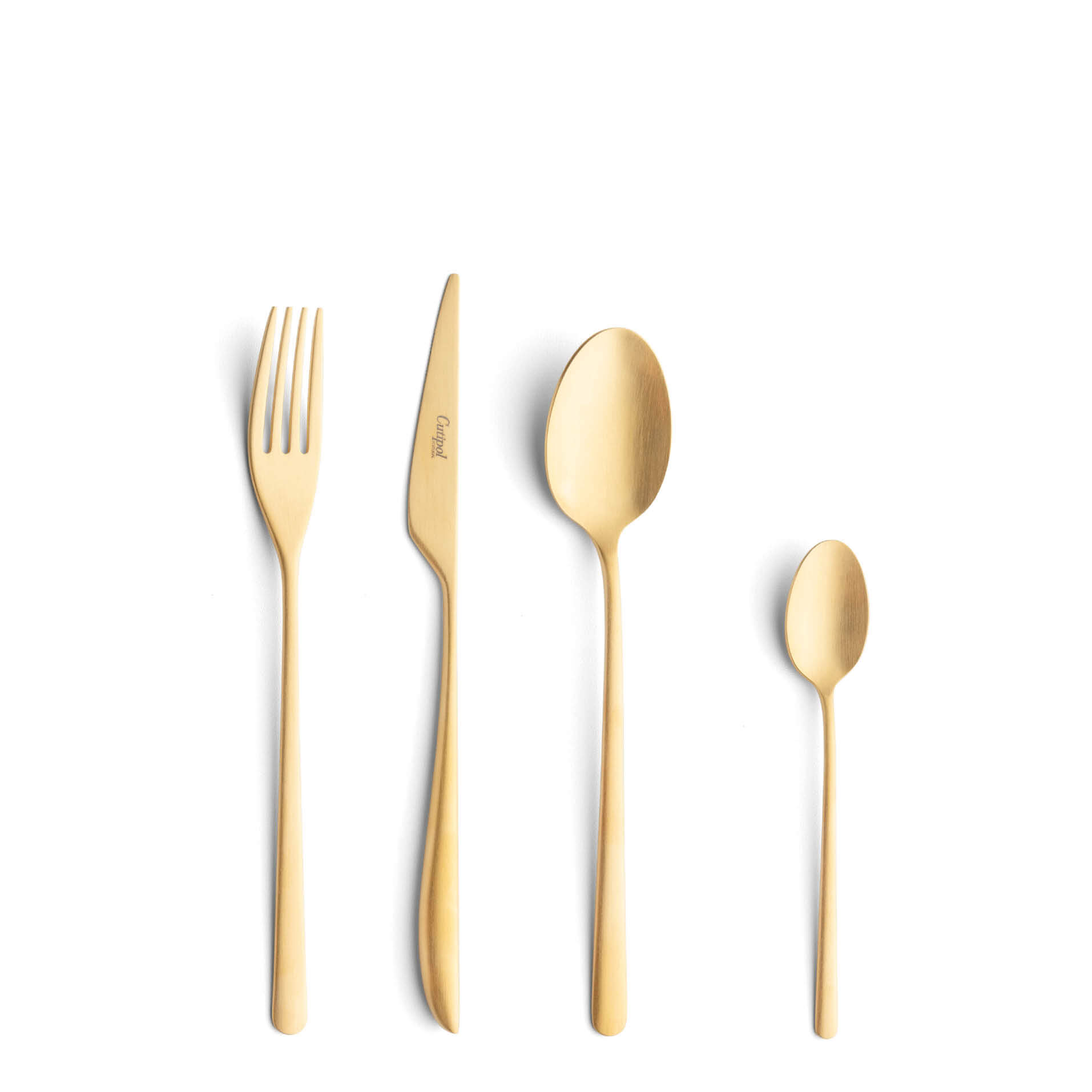 Cutipol Cutlery Icon Matte Gold with dessert fork, dessert knife, dessert spoon and tea-coffee spoon