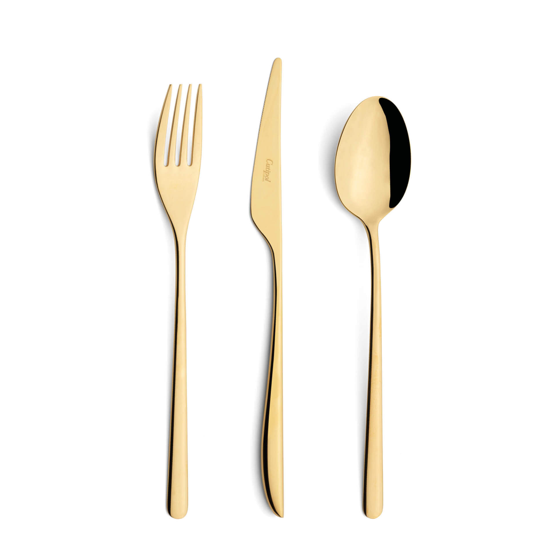 Cutipol Cutlery Icon Gold with dinner fork, dinner knife, table spoon