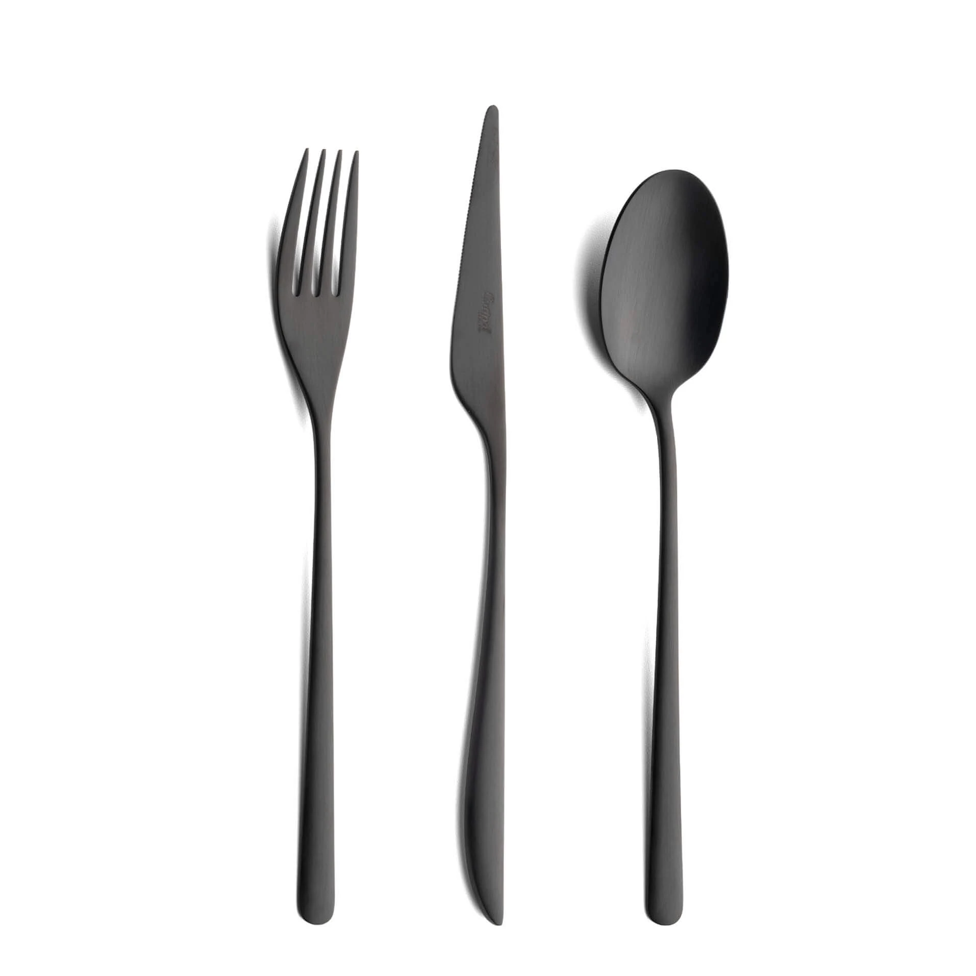 Talheres Cutipol Icon Matte Black com garfo de mesa, faca de mesa e colher de mesa