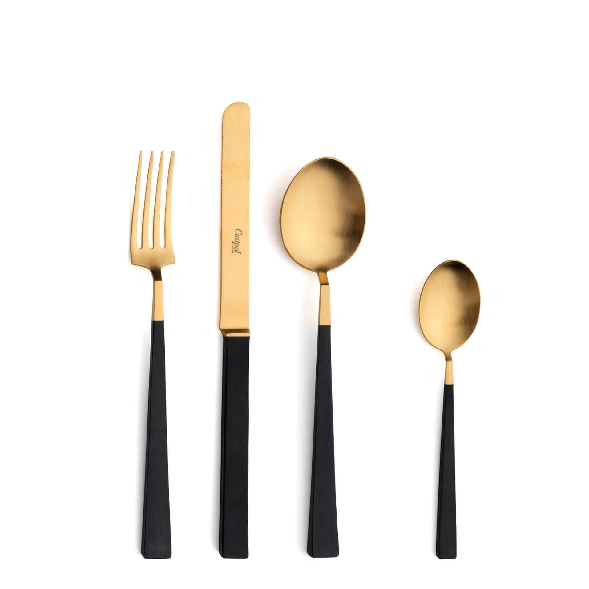 Cutipol Cutlery Kube Gold with dessert fork, dessert knife, dessert spoon and tea-coffee spoon