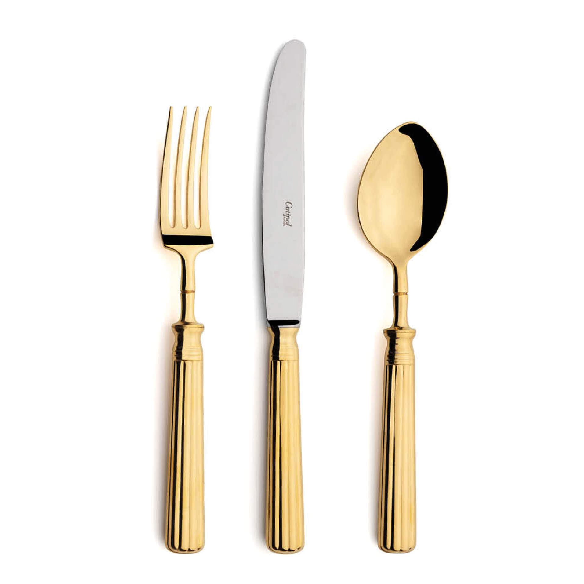 Talheres Cutipol Line Gold com garfo de mesa, faca de mesa e colher de mesa