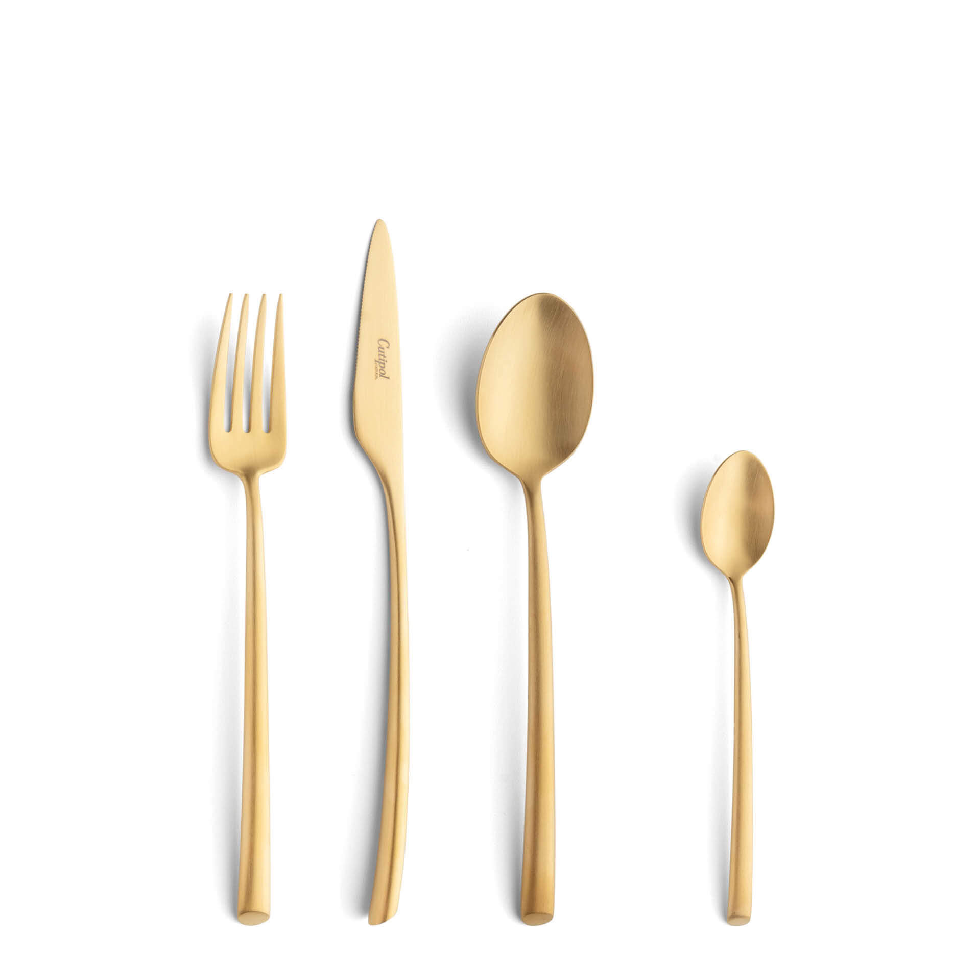 Cutipol Cutlery Mezzo Matte Gold with dessert fork, dessert knife, dessert spoon and tea-coffee spoon