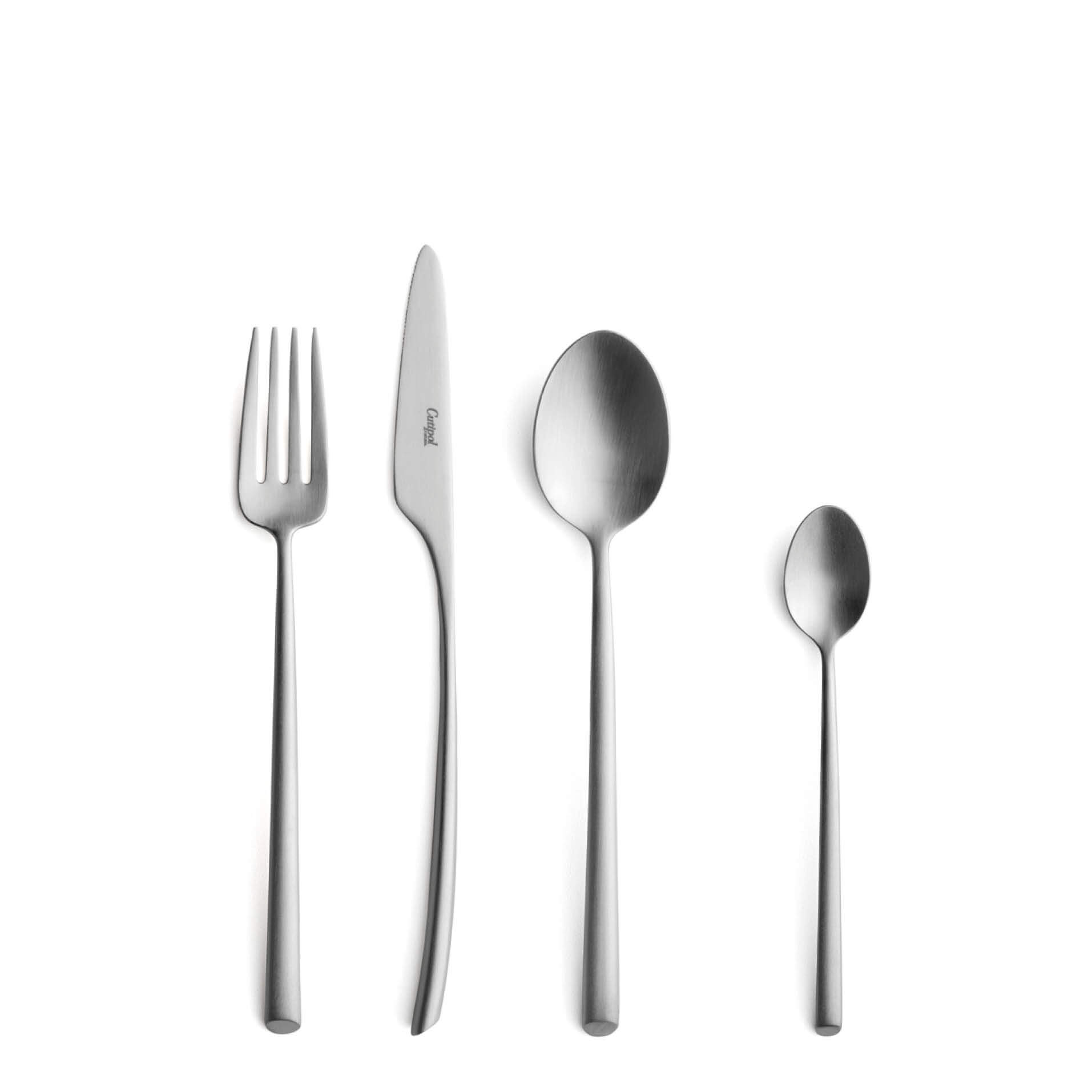 Talheres Cutipol Mezzo Matte com garfo de sobremesa, faca de sobremesa, colher de sobremesa e colher de chá