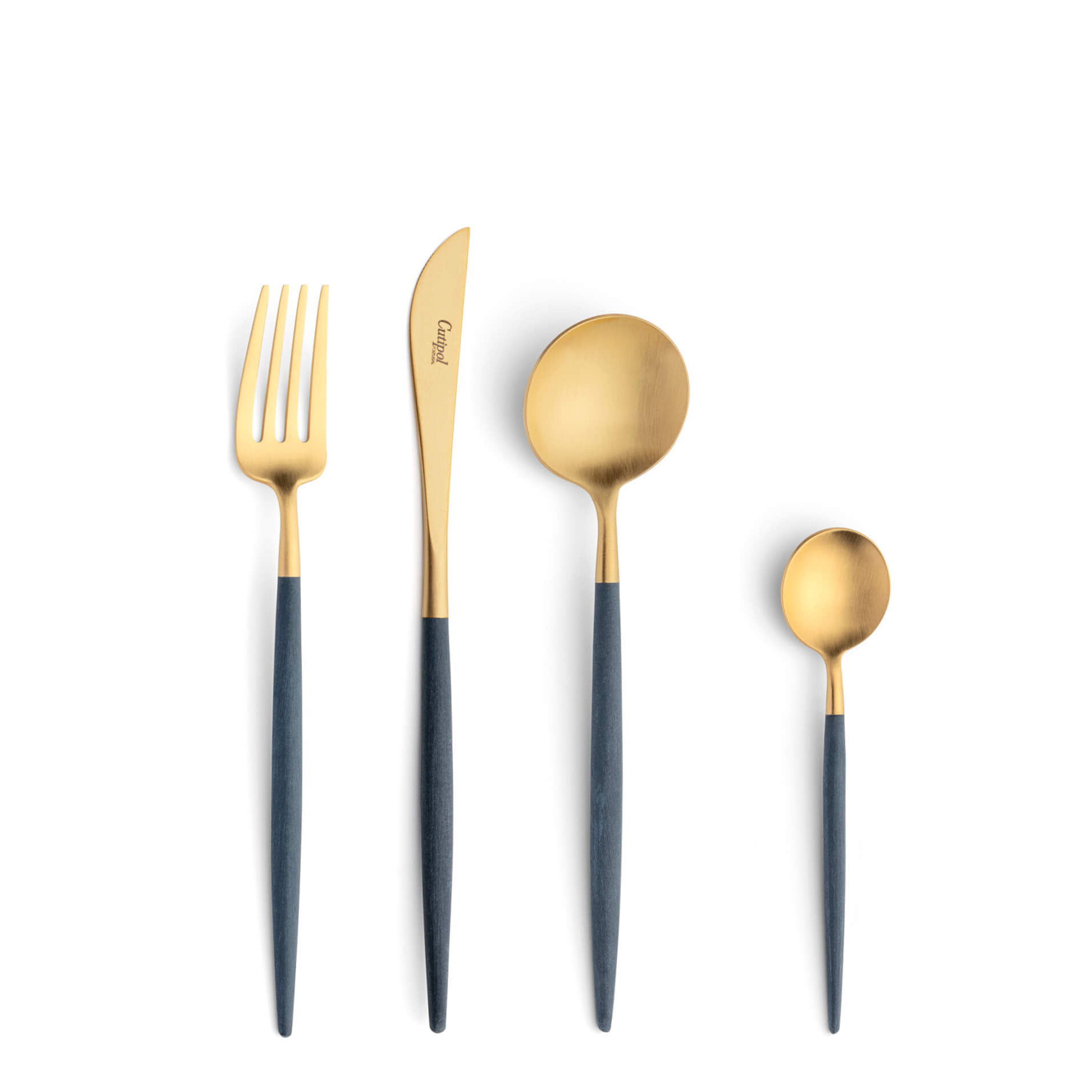 Cutipol Cutlery Goa Blue Gold with dessert fork, dessert knife, dessert spoon and tea-coffee spoon