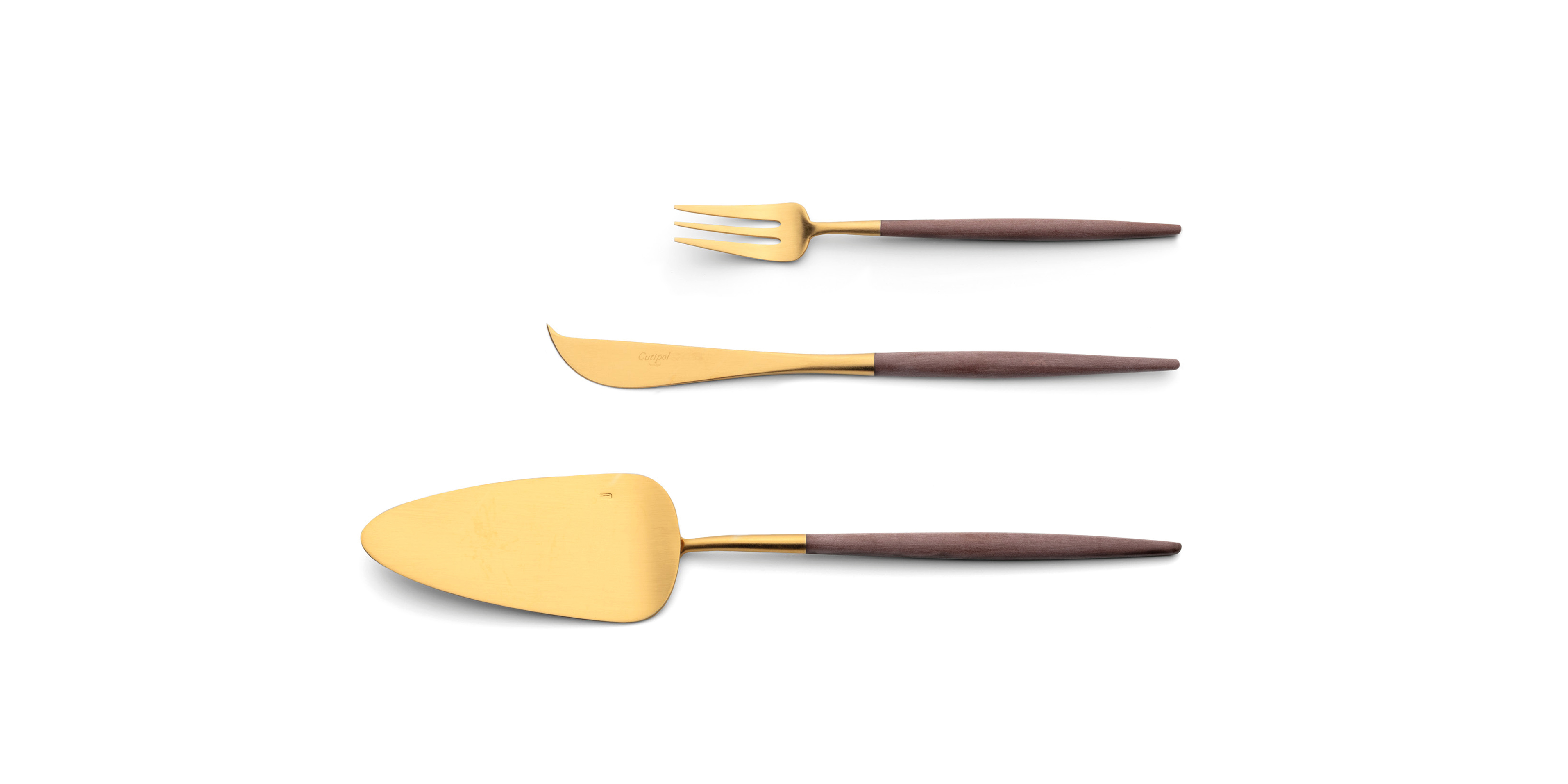 Pie server, cheese knife and pastry fork Cutipol Goa Brown Gold