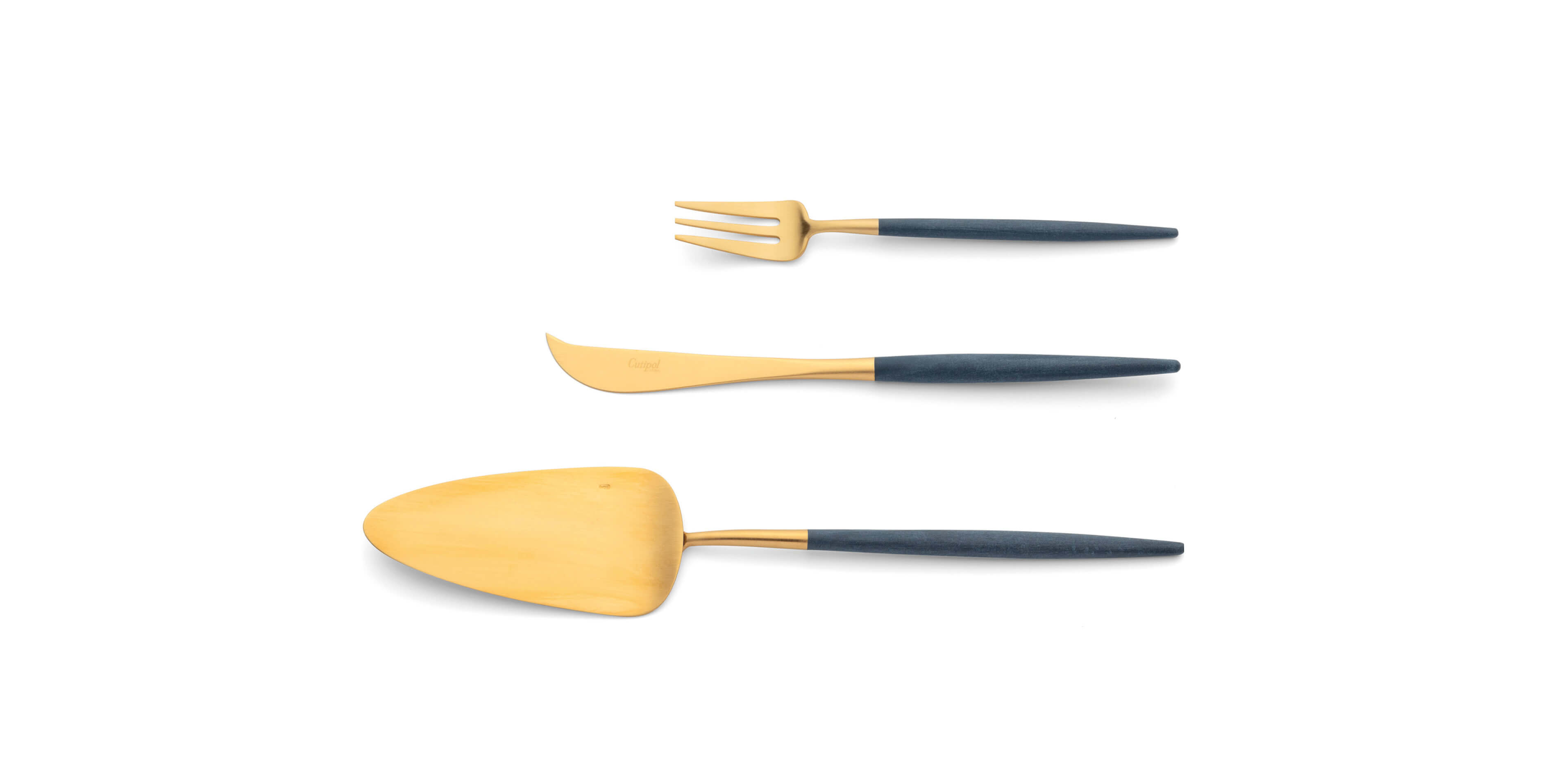 Pie server, cheese knife and pastry fork Cutipol Goa Blue Gold