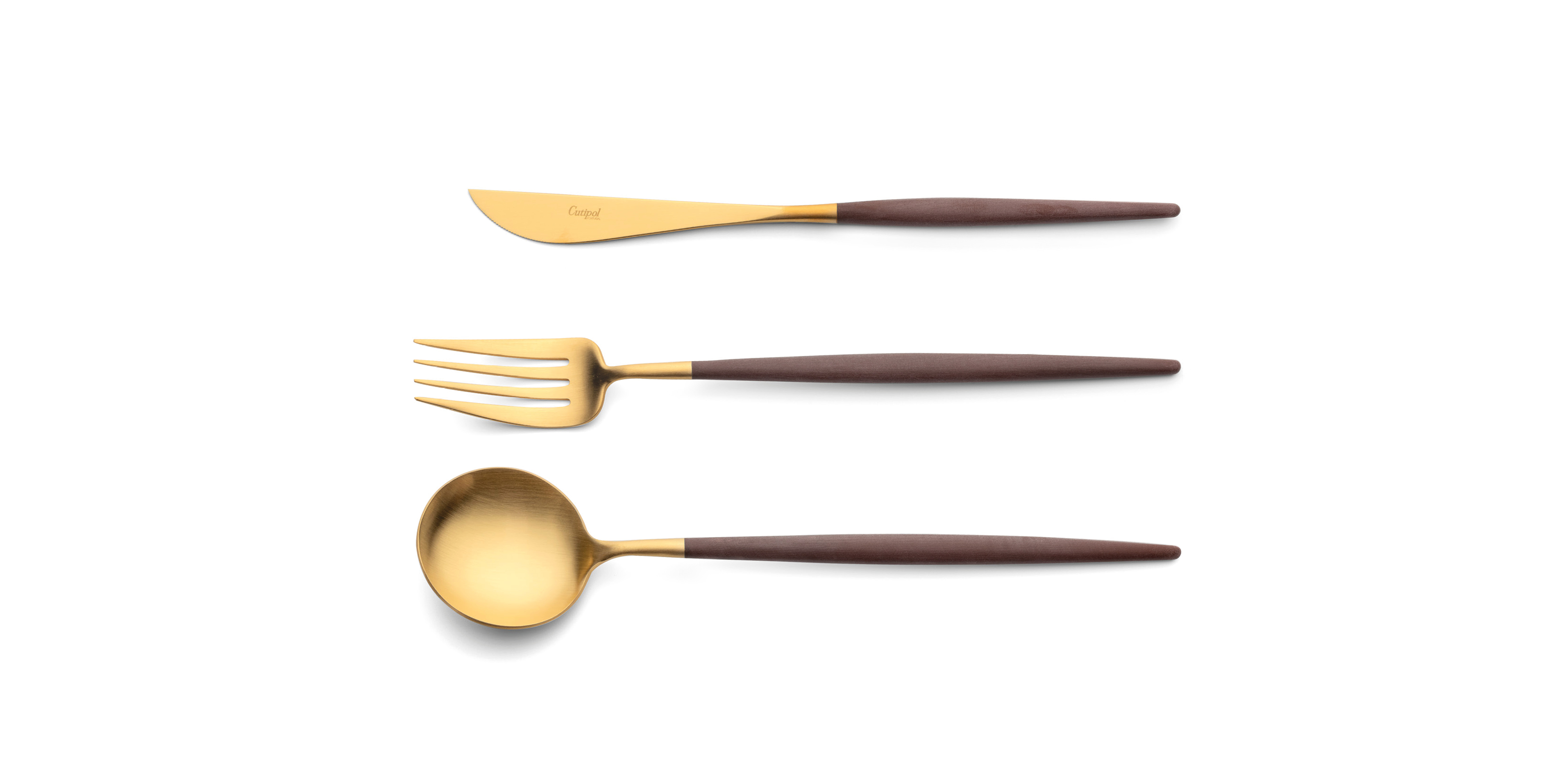 Serving spoon, serving fork and serving knife Cutipol Goa Brown Gold