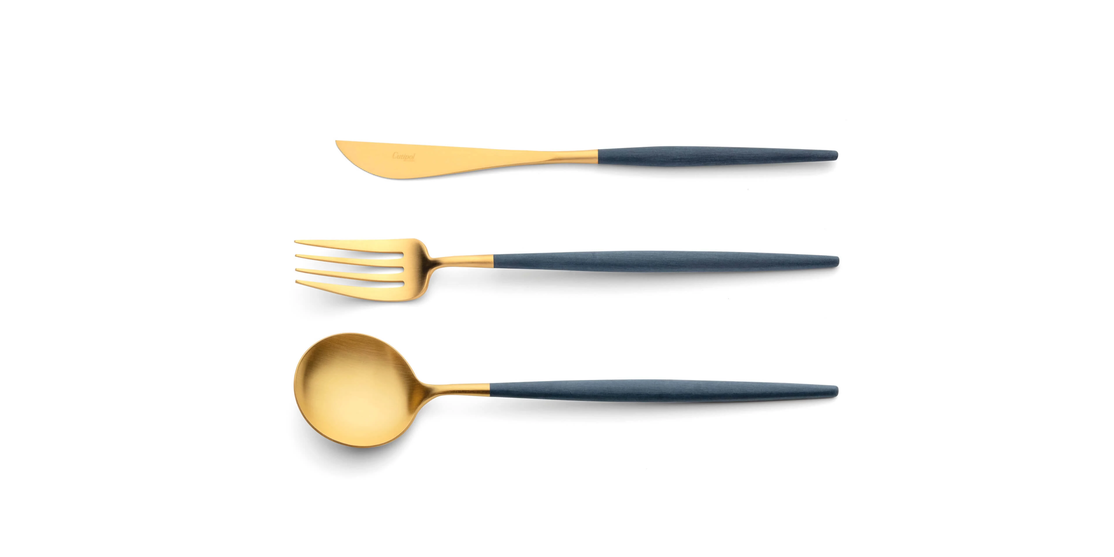 Serving spoon, serving fork and serving knife Cutipol Goa Blue Gold