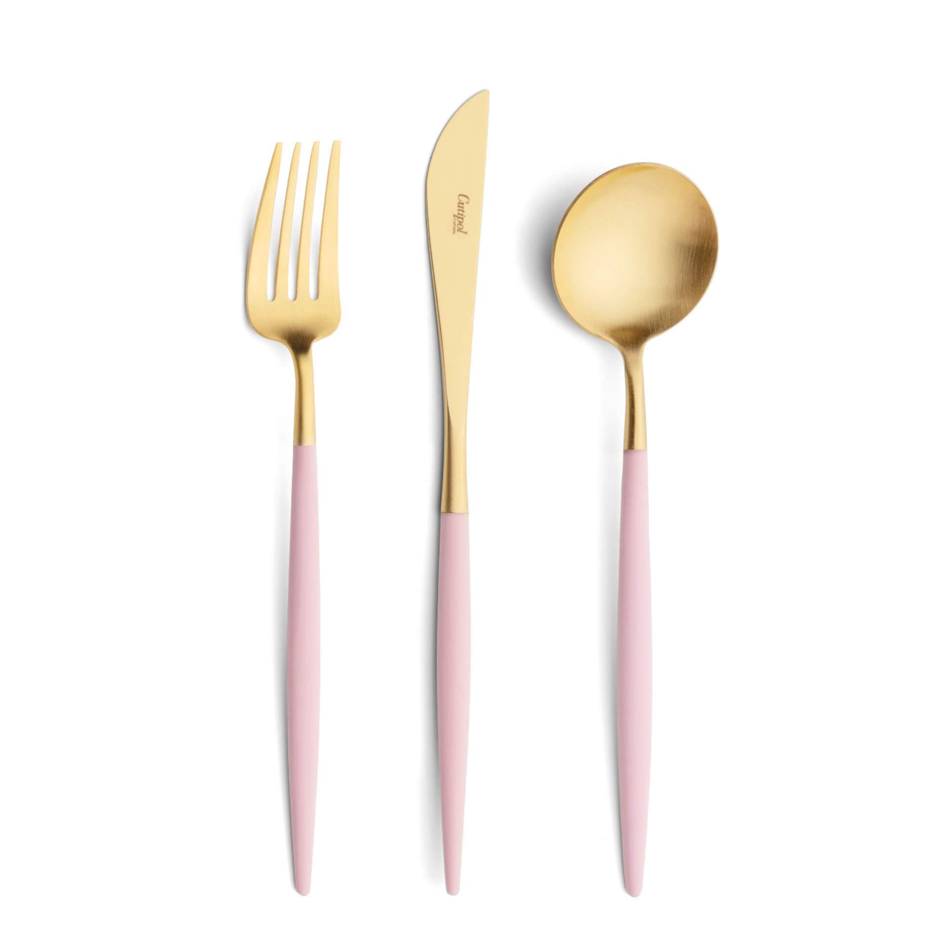 Cutipol Cutlery Goa Pink Gold with dinner fork, dinner knife, table spoon
