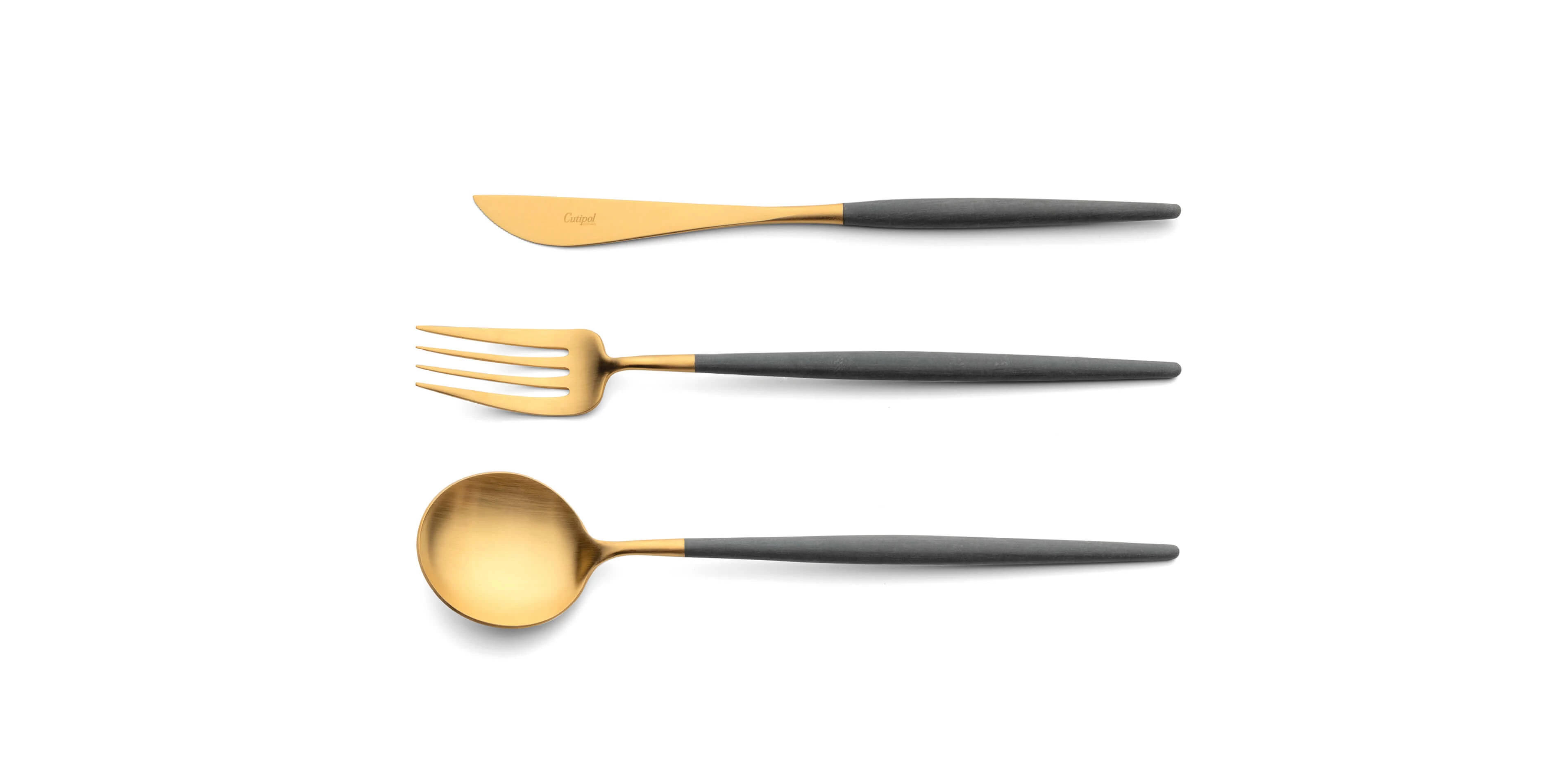 Serving spoon, serving fork and serving knife Cutipol Goa Grey Gold