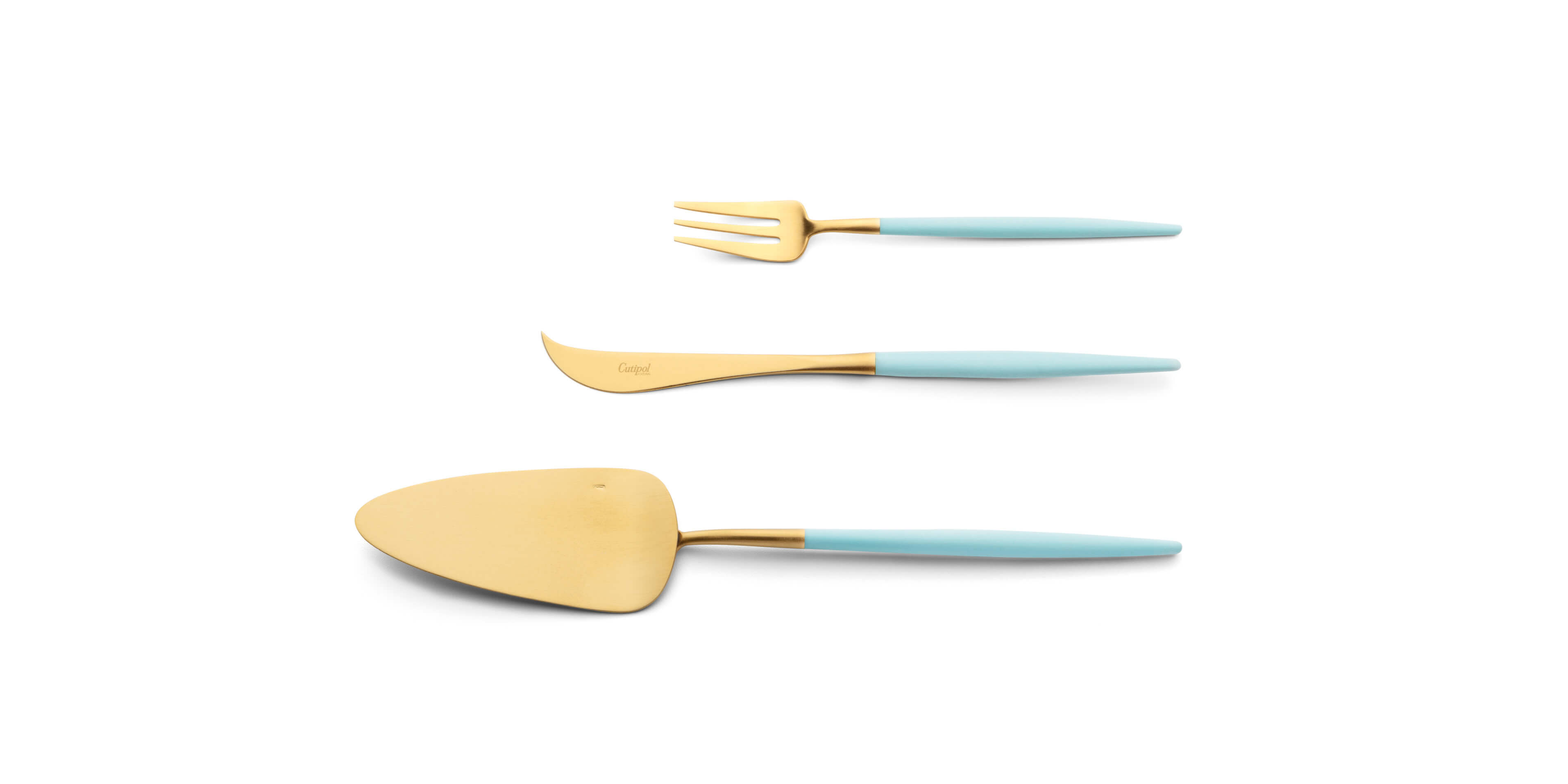 Pie server, cheese knife and pastry fork Cutipol Goa Turquoise Gold