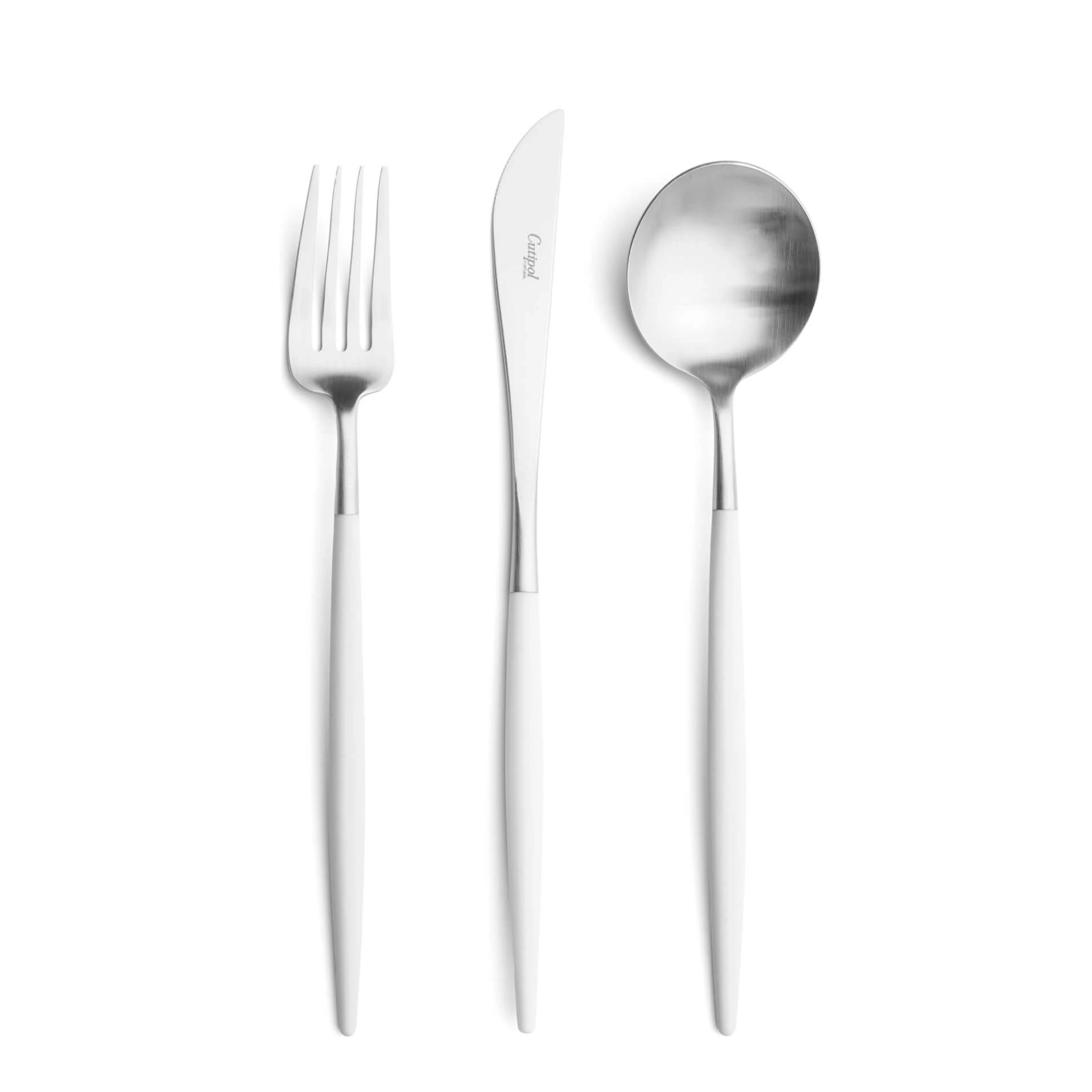 Cutipol Cutlery Goa White with dinner fork, dinner knife, table spoon
