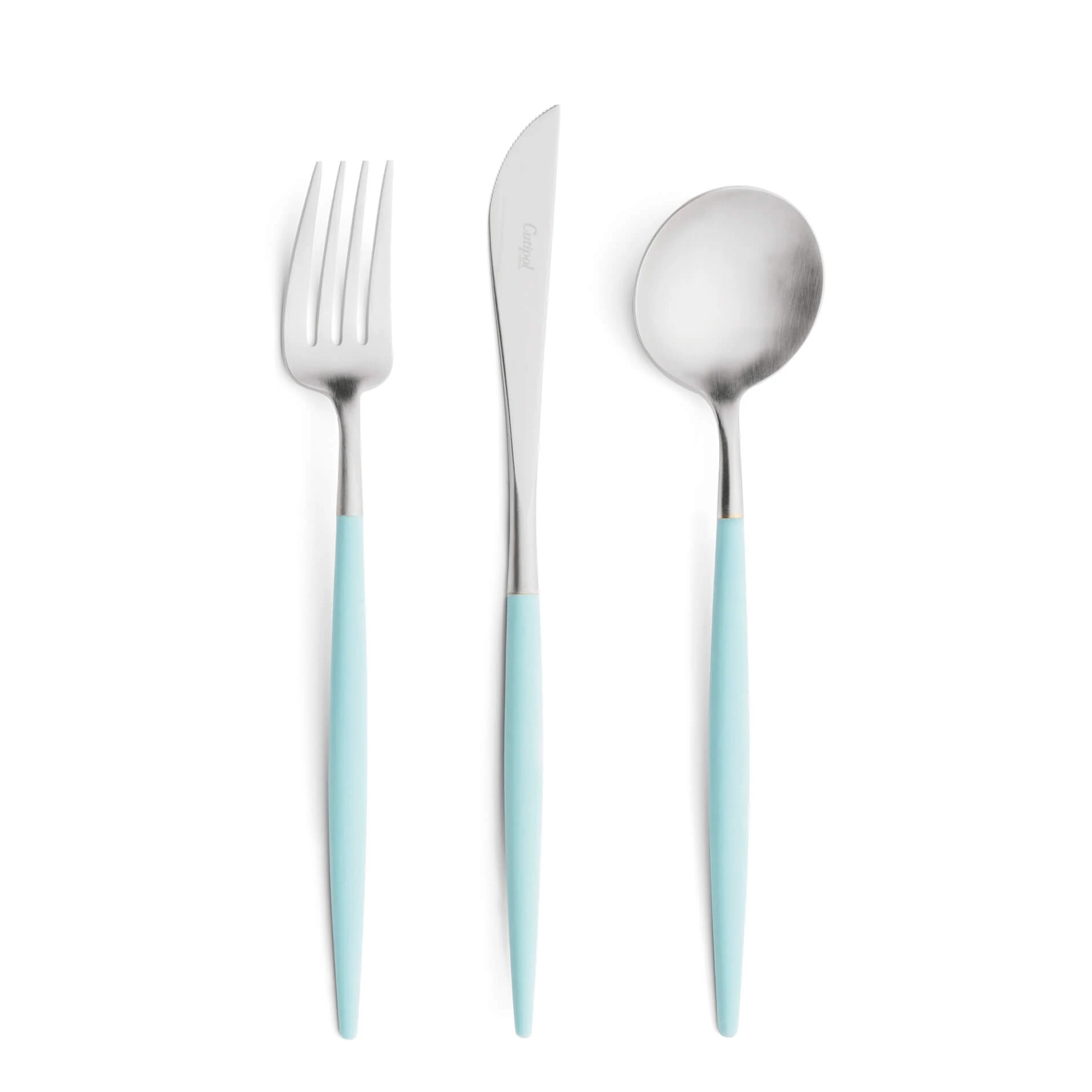 Cutipol Cutlery Goa Turquoise with dinner fork, dinner knife, table spoon