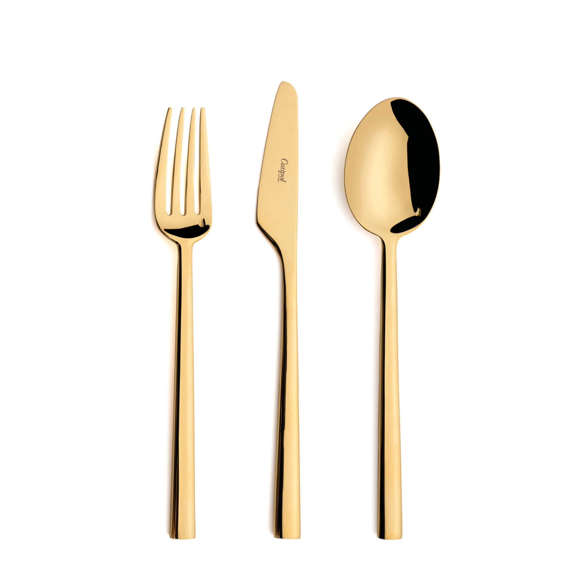 Talheres Cutipol Rondo Gold com garfo de mesa, faca de mesa e colher de mesa