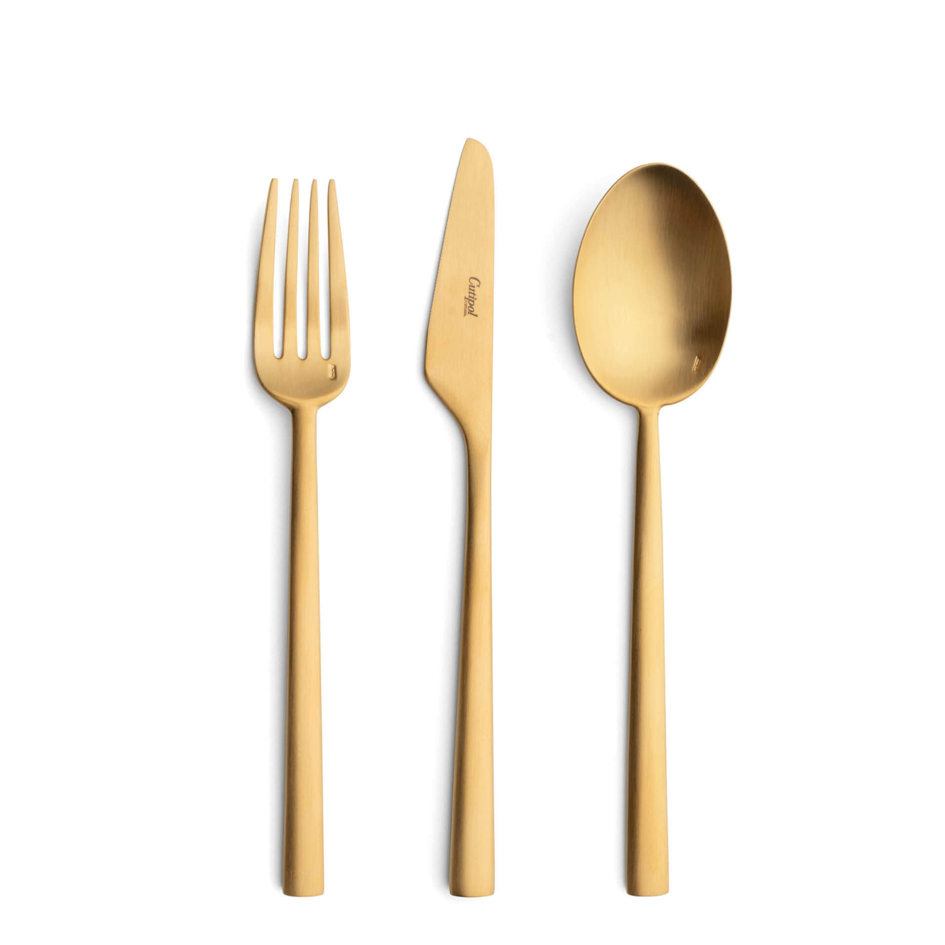 Cutipol Cutlery Rondo Matte Gold with dinner fork, dinner knife, table spoon