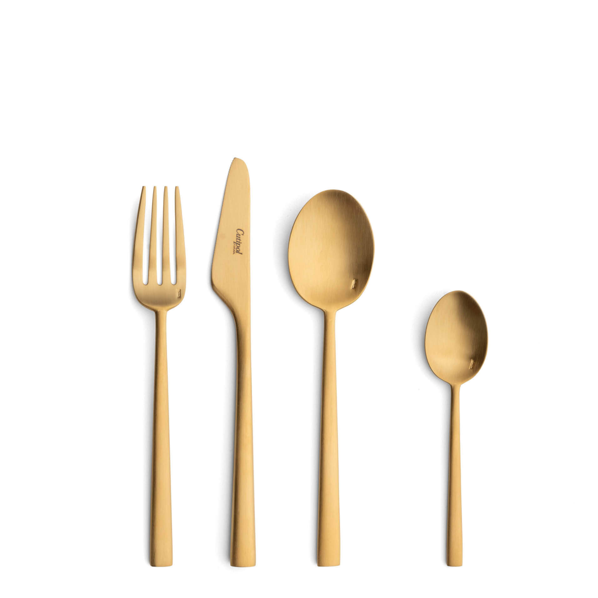 Cutipol Cutlery Rondo Matte Gold with dessert fork, dessert knife, dessert spoon and tea-coffee spoon